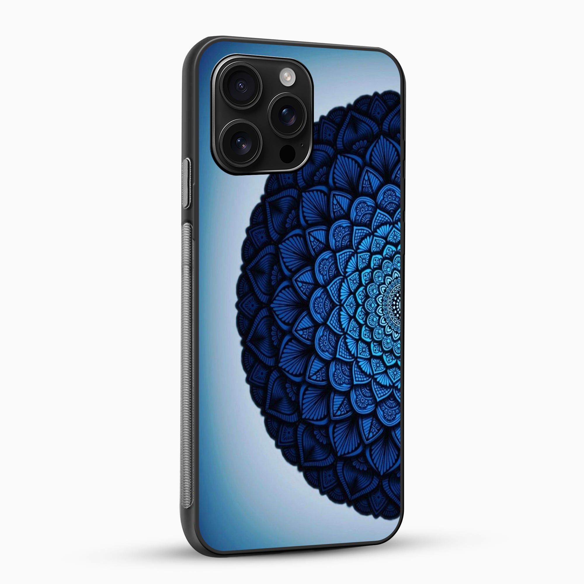 Midnight Blue Mandala Art Premium Mobile Case Phone case with blue floral design on a light blue background
