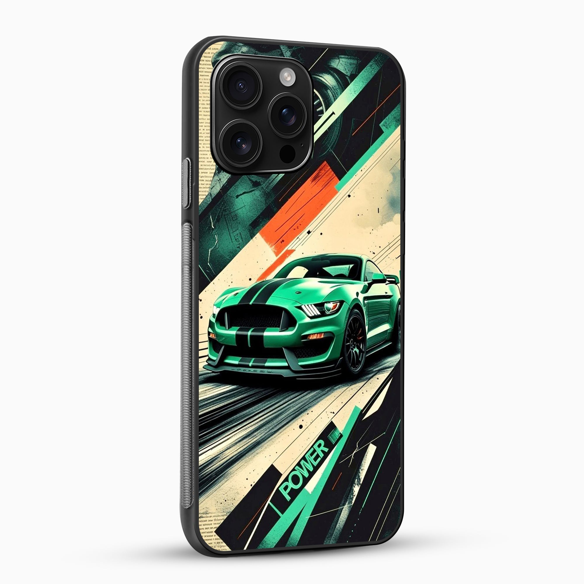 Sports Car Power Drift Phone Case Phone case with a green car design on a white background