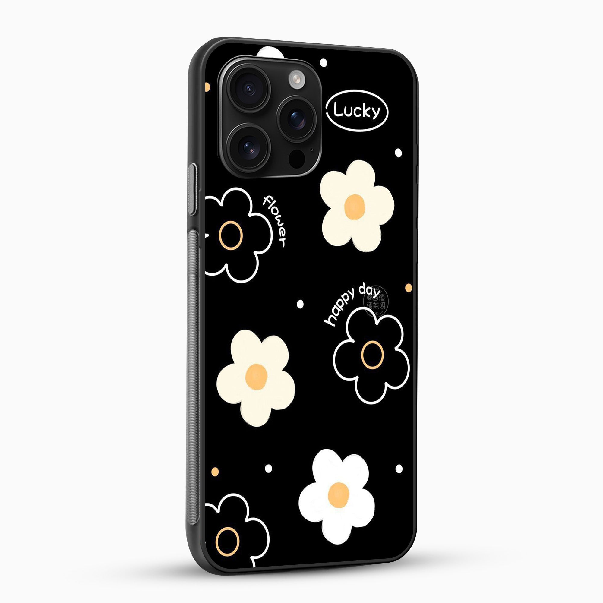 Happy Day Floral Phone Case Phone case with floral design on a black background