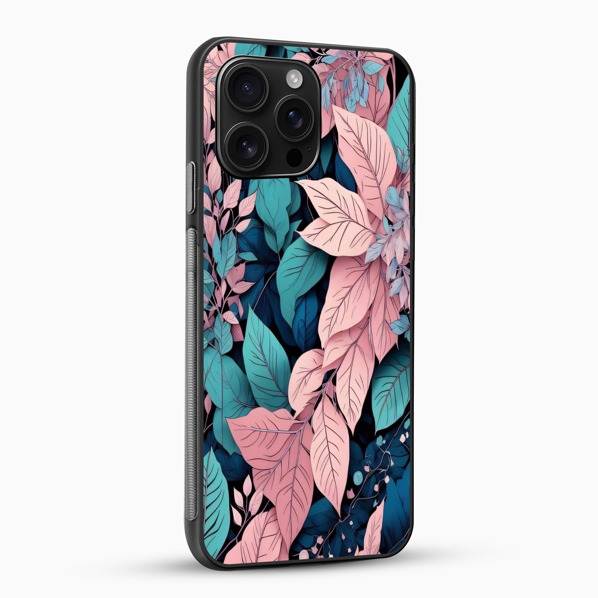 Elegant Pastel Botanical Phone Case Phone case with pink and blue leaf pattern on a white background