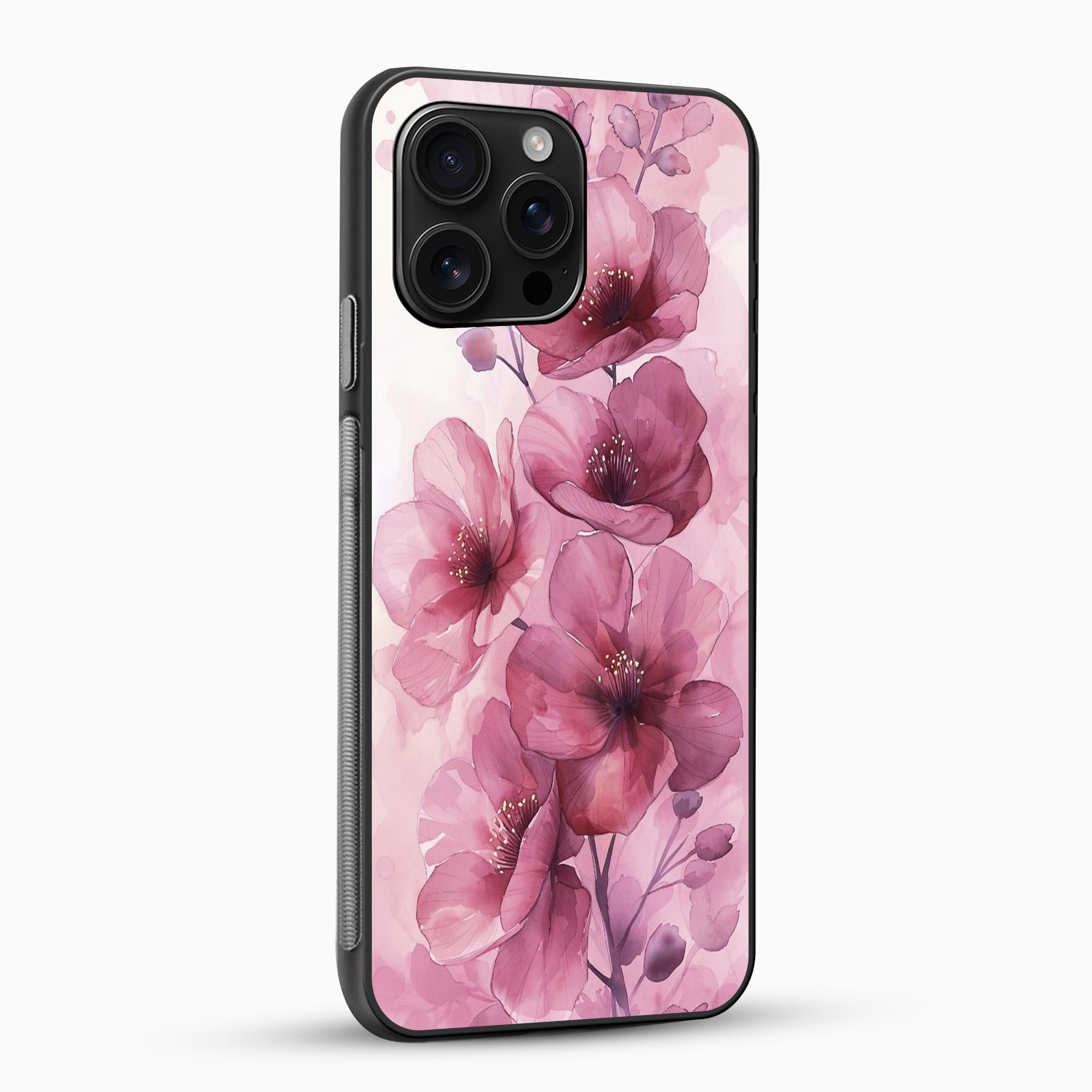 Pink Blossom Watercolor Phone Case Phone case with pink floral design on a white background