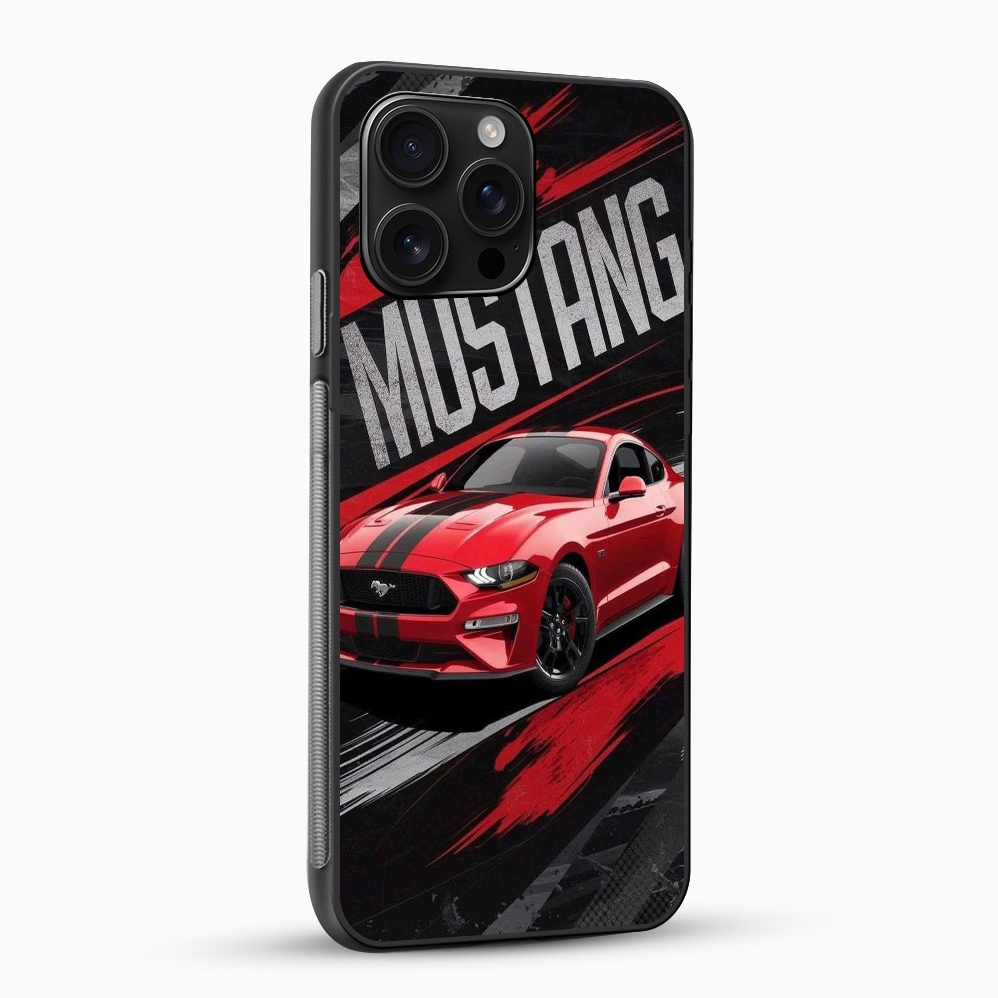 Red Mustang GT Racing Phone Case Phone case with a red Mustang on a black background