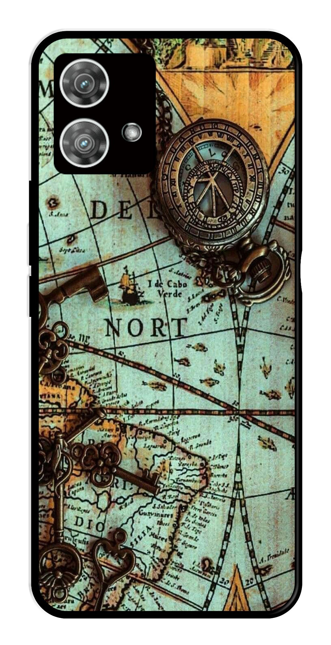 Map Design Metal Mobile Case for Moto Edge 40 5G (Design No -54)
