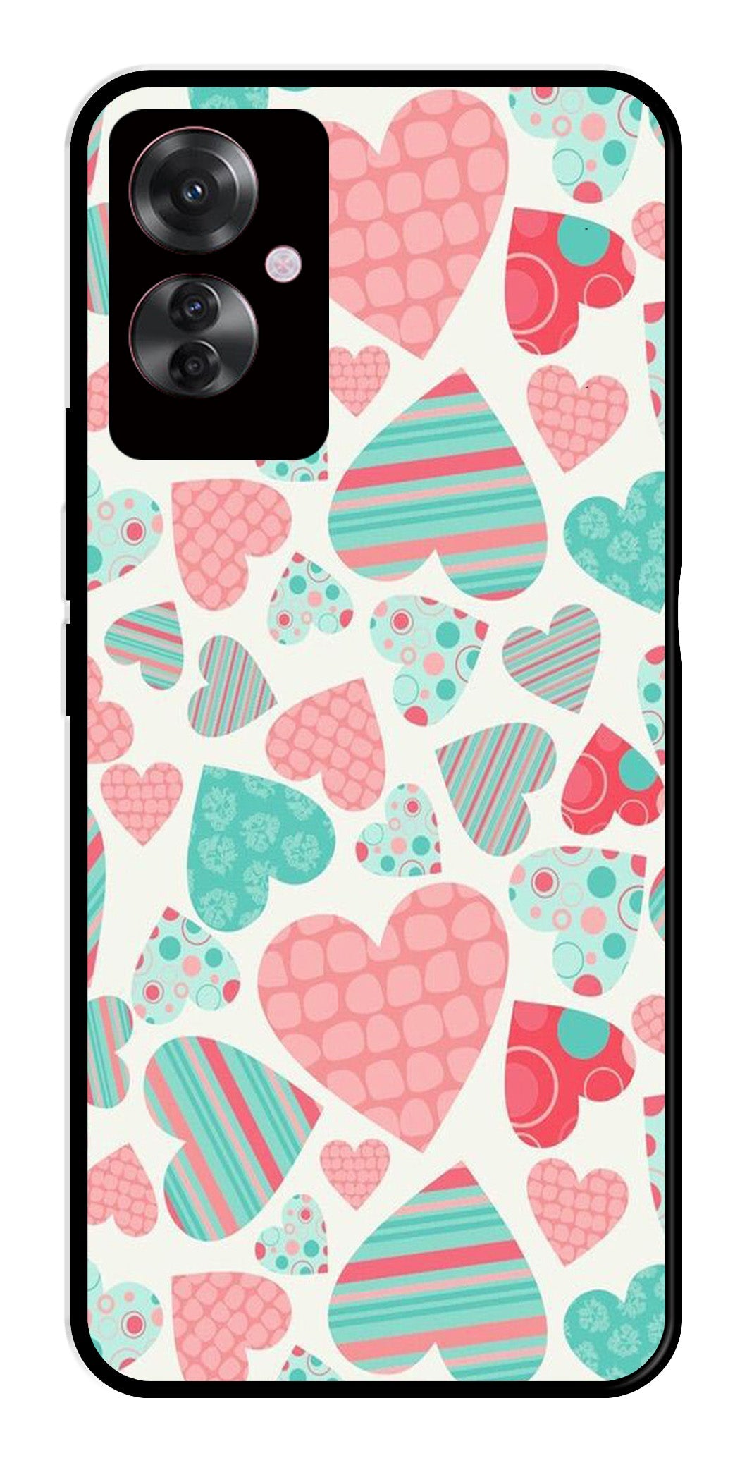 Hearts Pattern Metal Mobile Case for Oppo F25 Pro 5G (Design No -22)