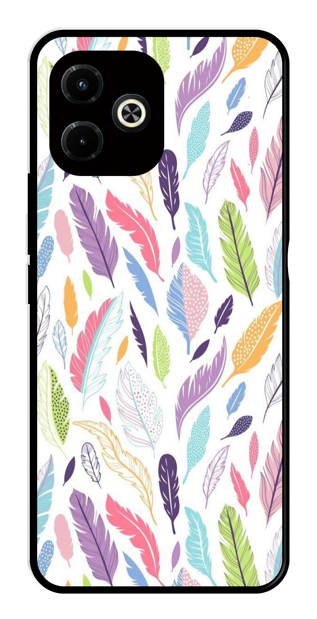Colorful Feathers Metal Mobile Case for Infinix Hot 40i Colorful Feathers Metal Mobile Case for Infinix Hot 40i (Design No -06)