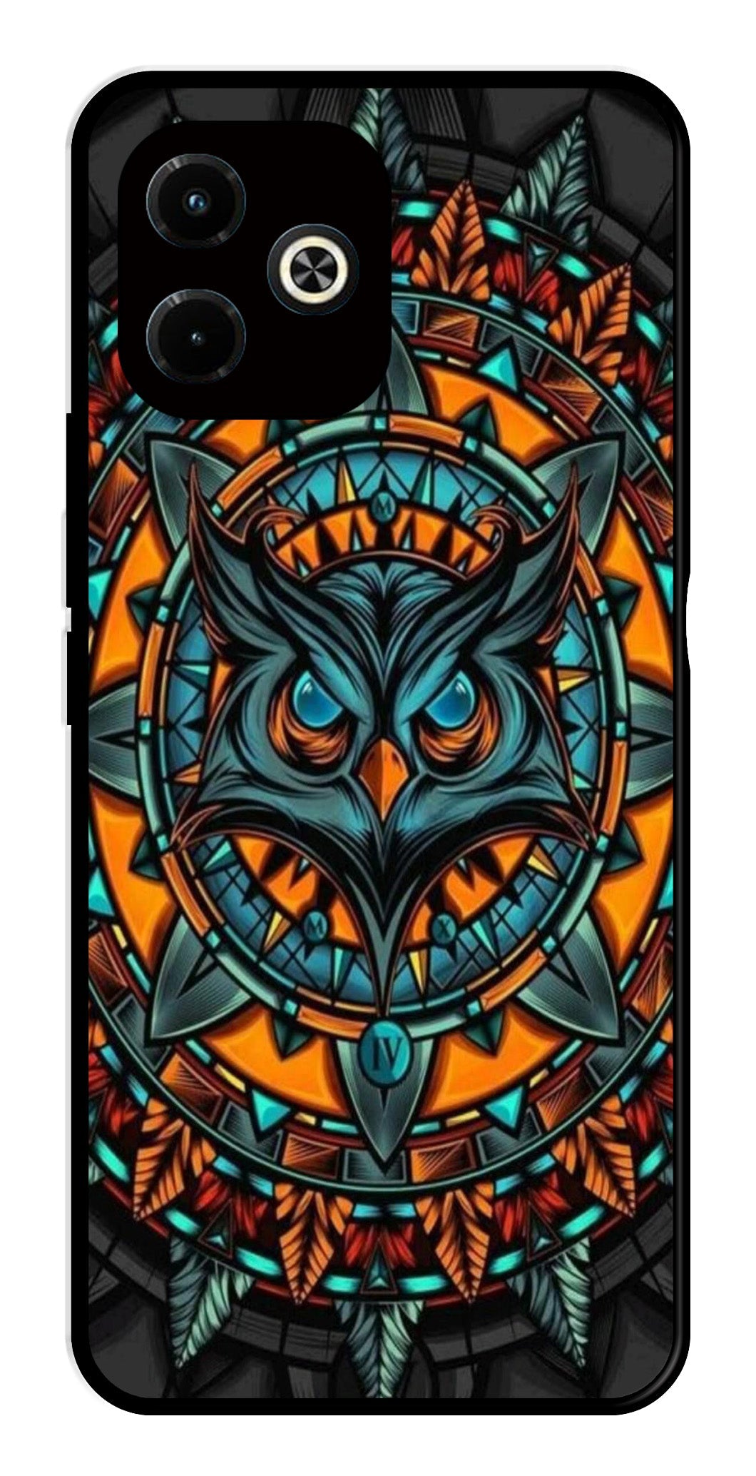 Owl Pattern Metal Mobile Case for Infinix Hot 40i Owl Pattern Metal Mobile Case for Infinix Hot 40i (Design No -42)