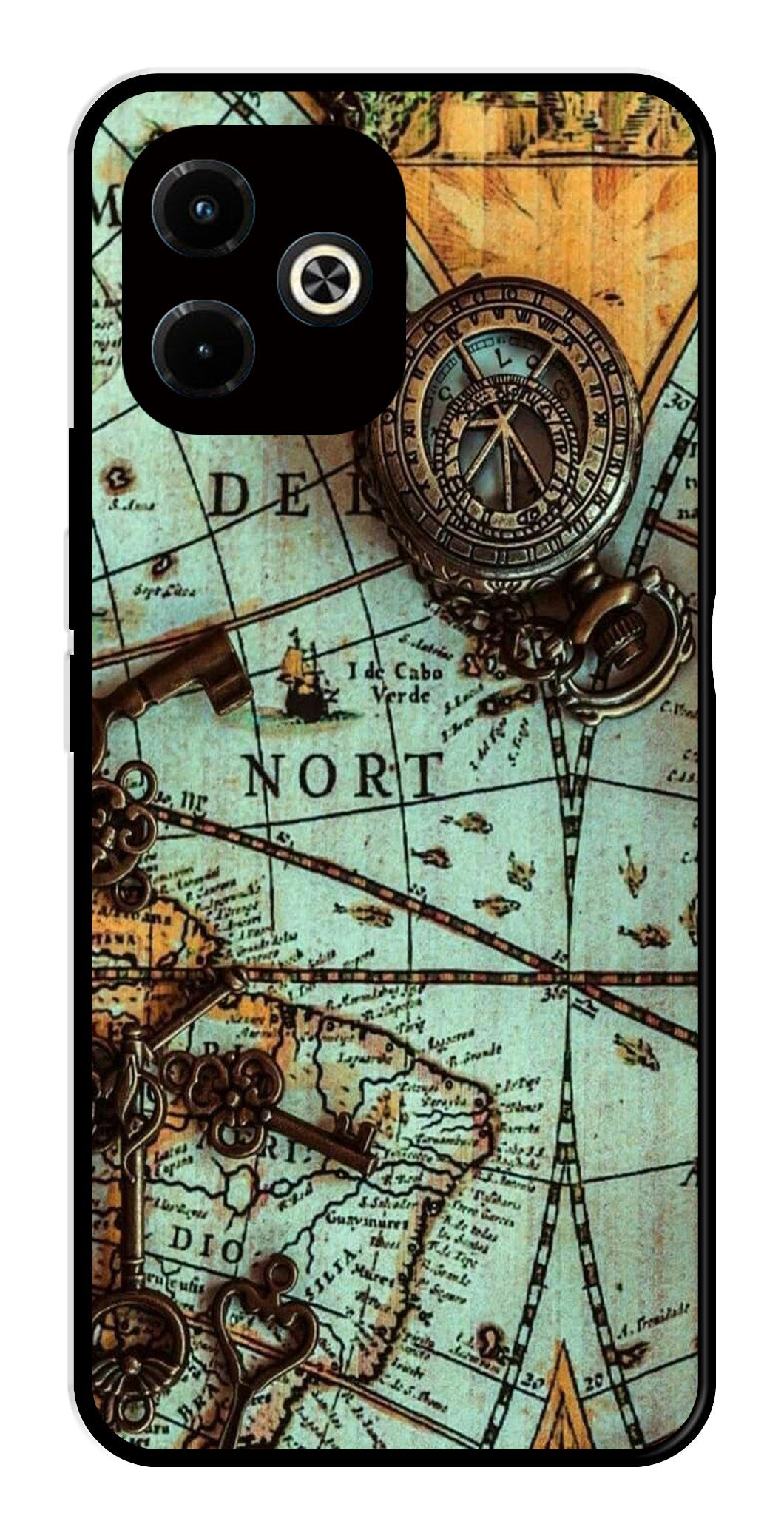 Map Design Metal Mobile Case for Infinix Hot 40i (Design No -54)