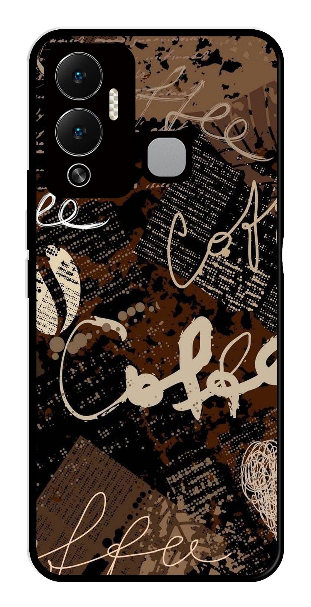 Coffee Pattern Metal Mobile Case for Infinix Hot 12 Play Coffee Pattern Metal Mobile Case for Infinix Hot 12 Play (Design No -37)