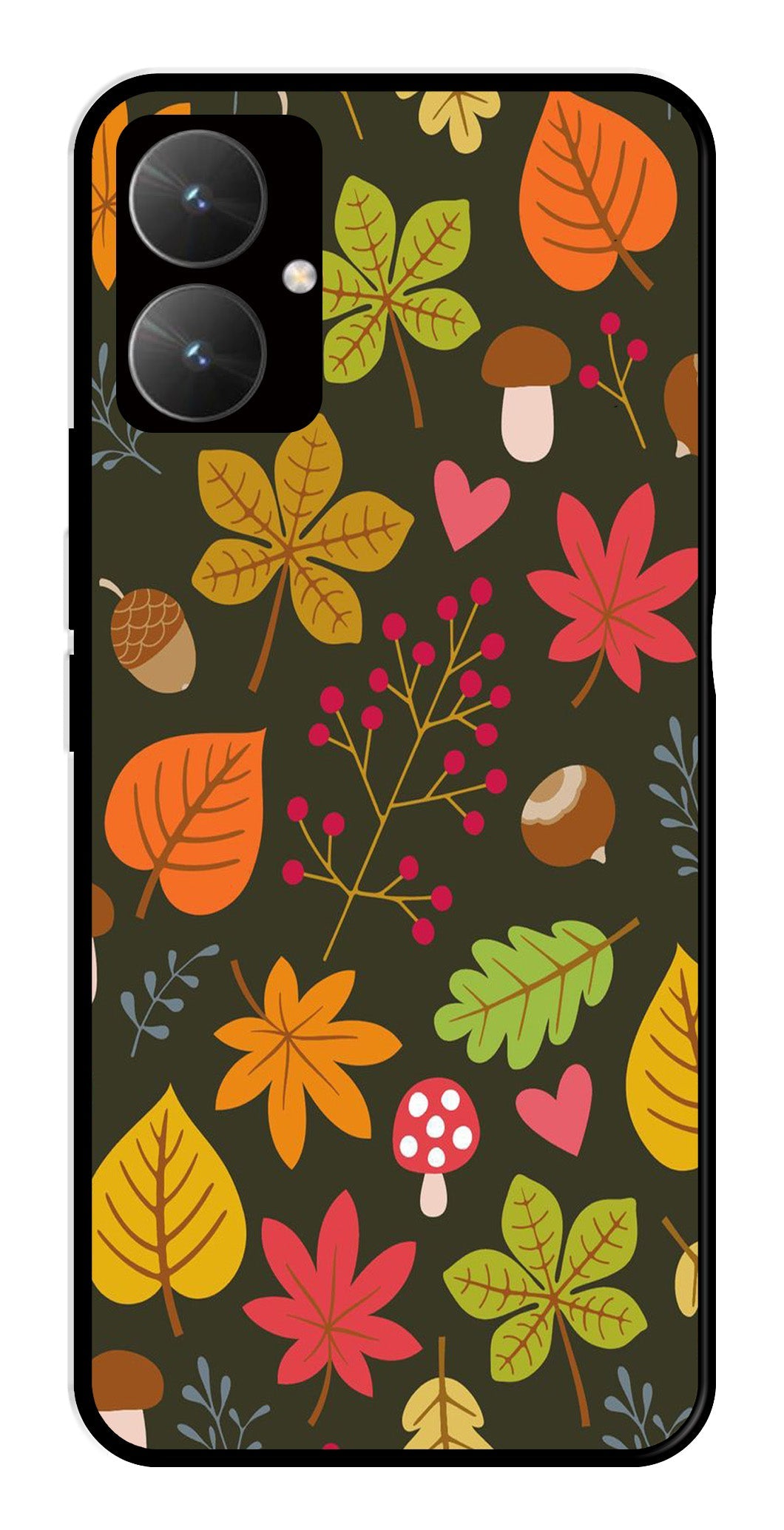 Leaves Design Metal Mobile Case for Poco M6 5G (Design No -51)