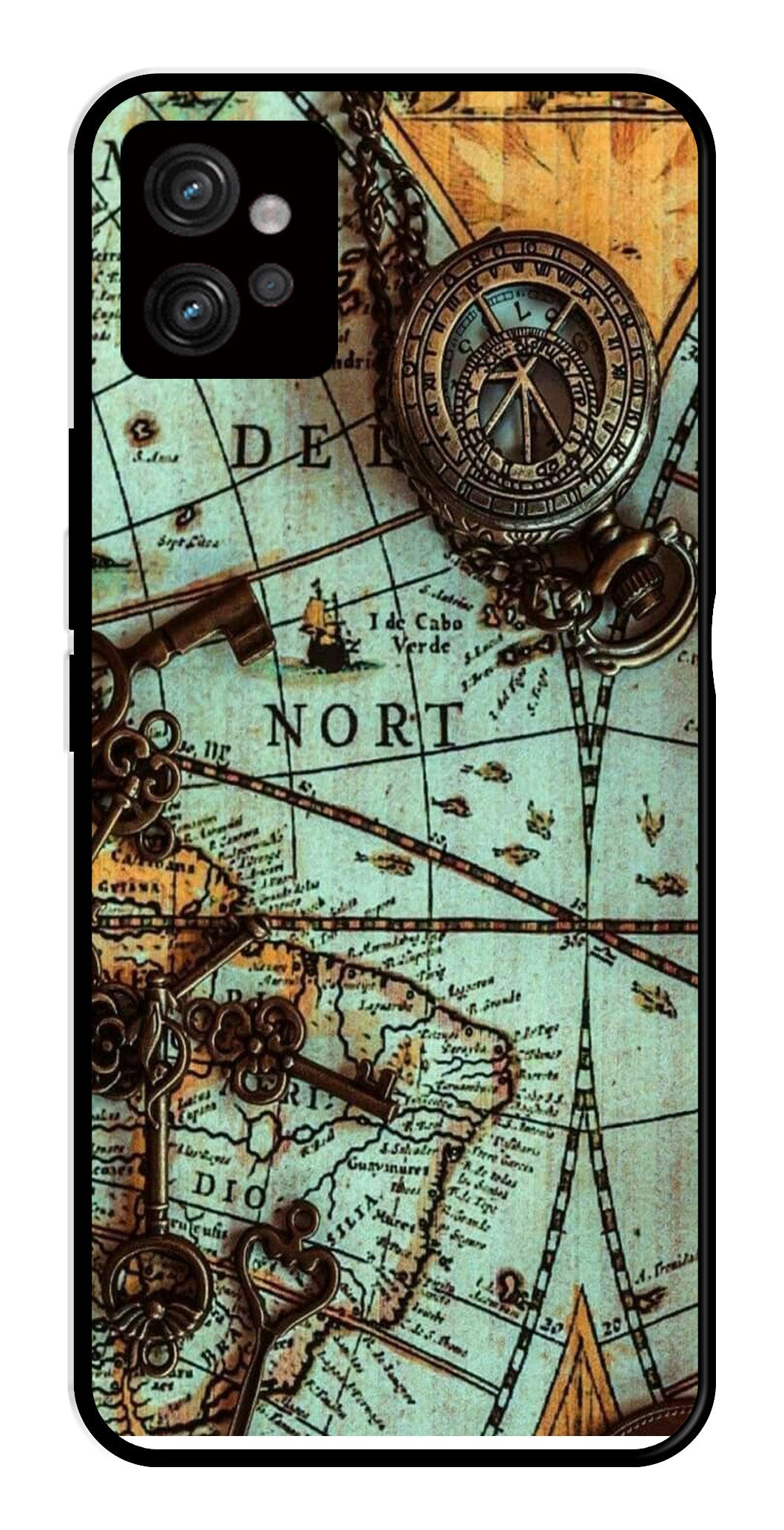 Map Design Metal Mobile Case for Moto G32 (Design No -54)