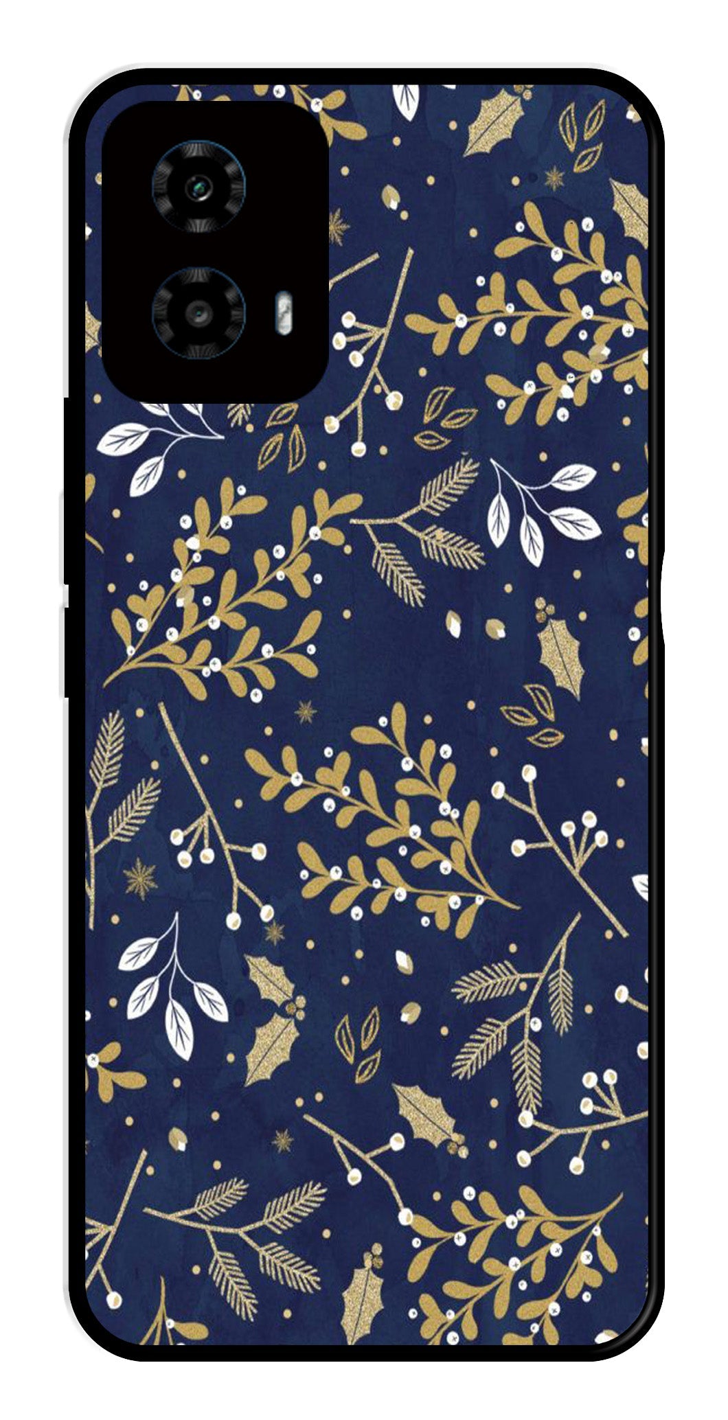 Floral Pattern Metal Mobile Case for Moto G34 (Design No -52)