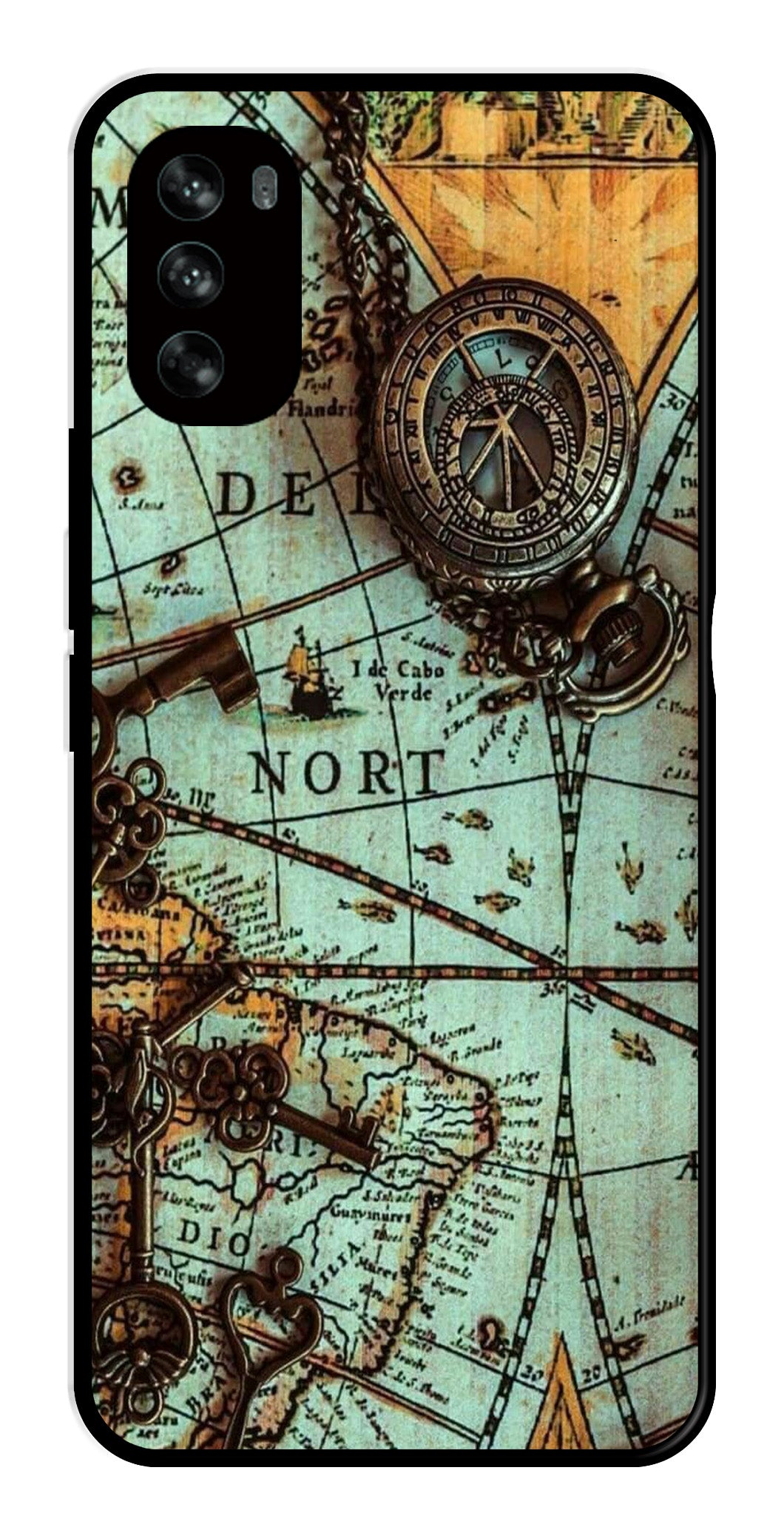 Map Design Metal Mobile Case for Moto G62 (Design No -54)