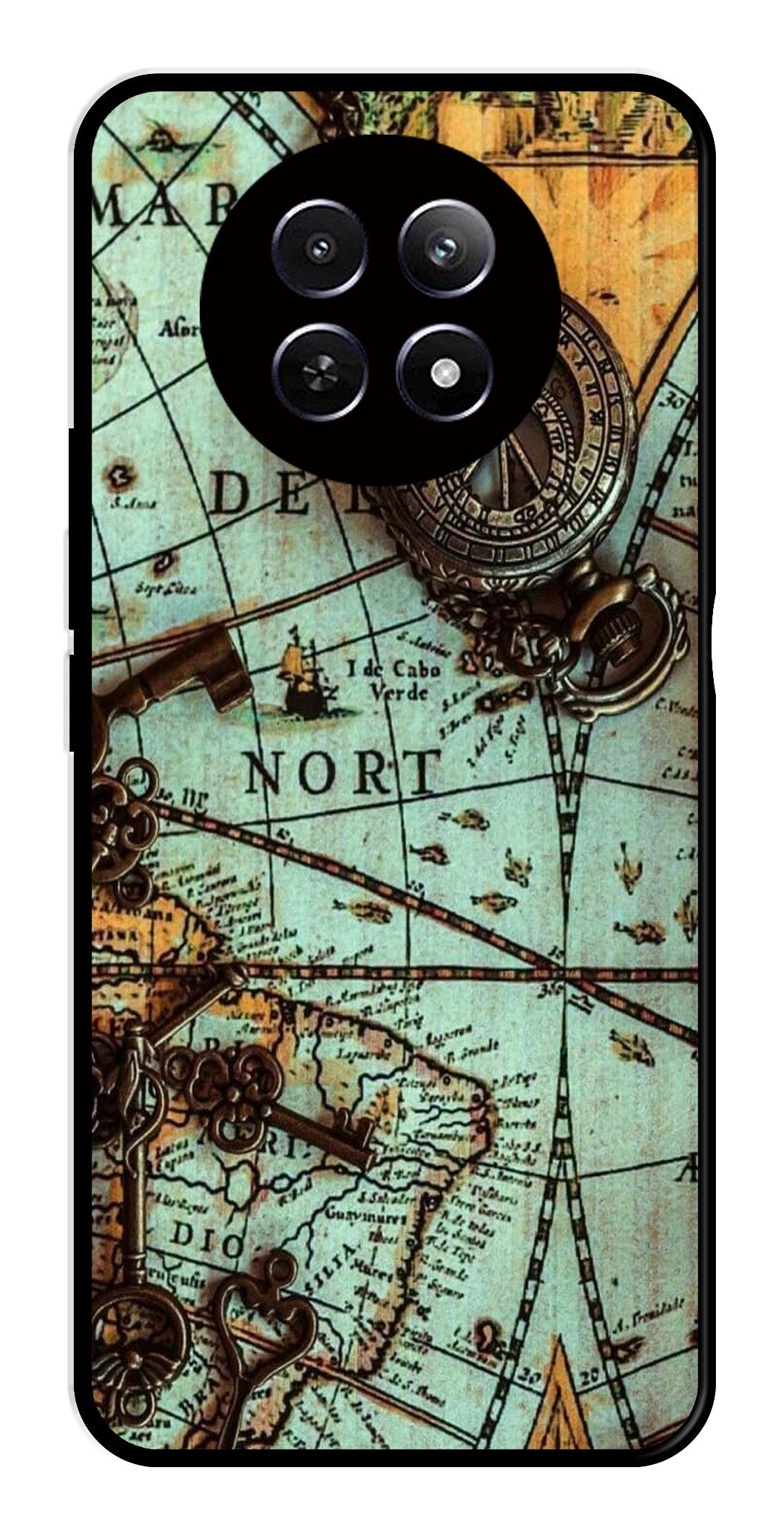 Map Design Metal Mobile Case for Realme 12 5G (Design No -54)
