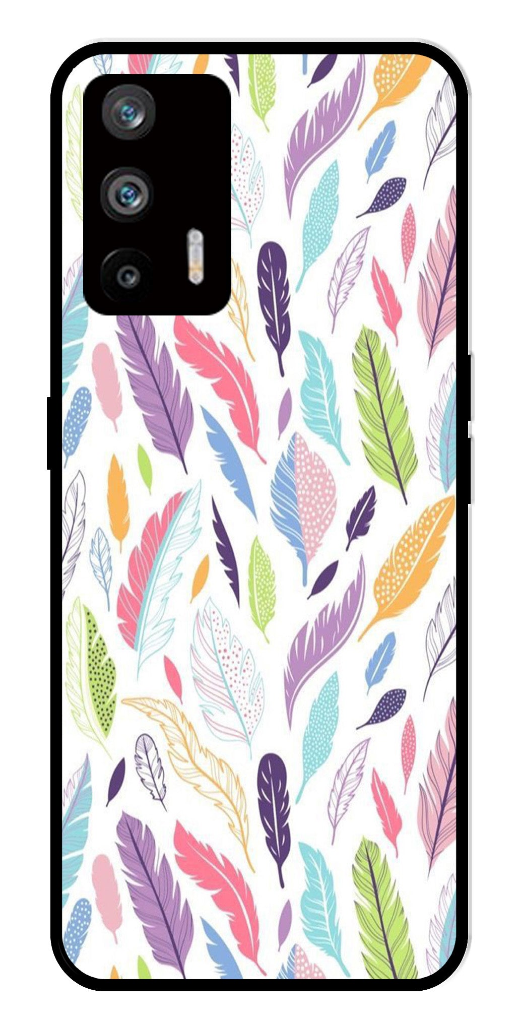 Colorful Feathers Metal Mobile Case for Realme Q3 Pro Colorful Feathers Metal Mobile Case for Realme Q3 Pro (Design No -06)