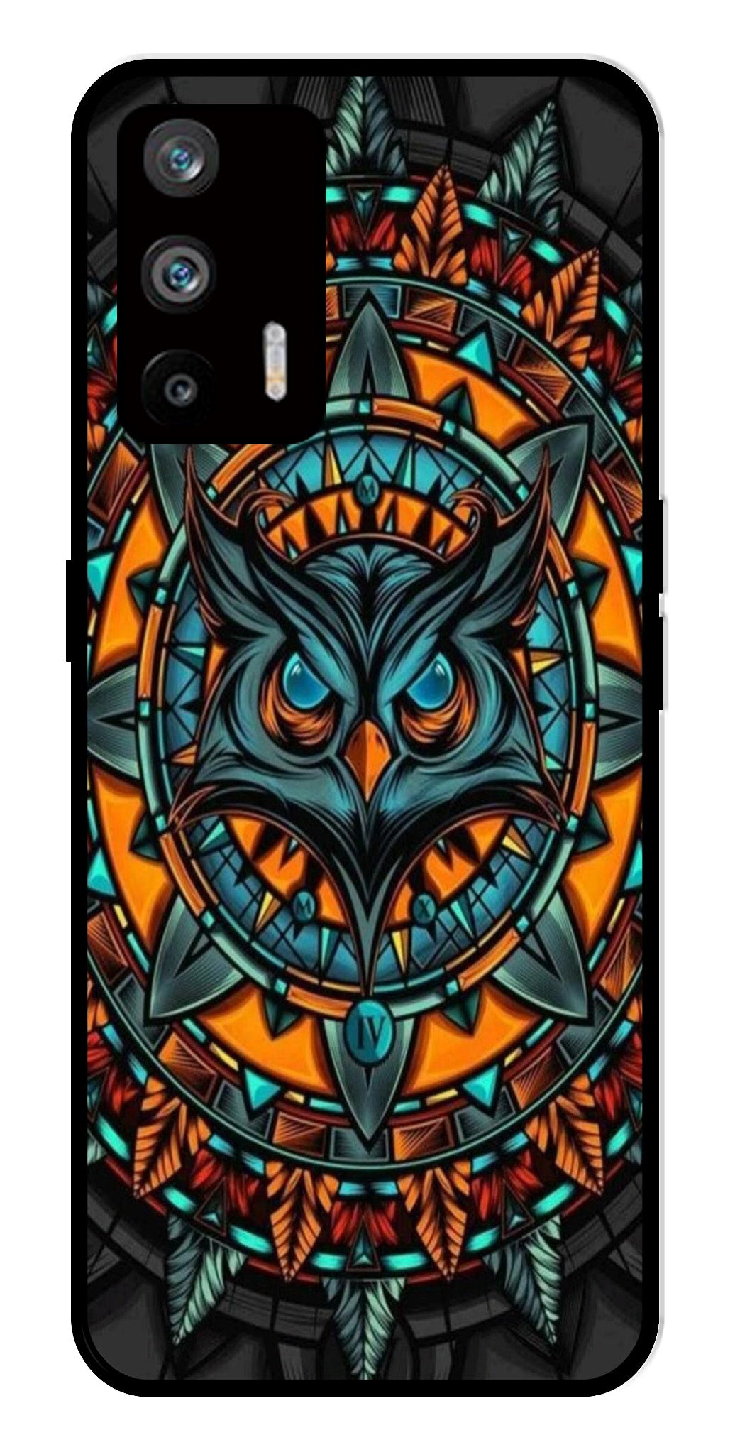 Owl Pattern Metal Mobile Case for Realme Q3 Pro Owl Pattern Metal Mobile Case for Realme Q3 Pro (Design No -42)