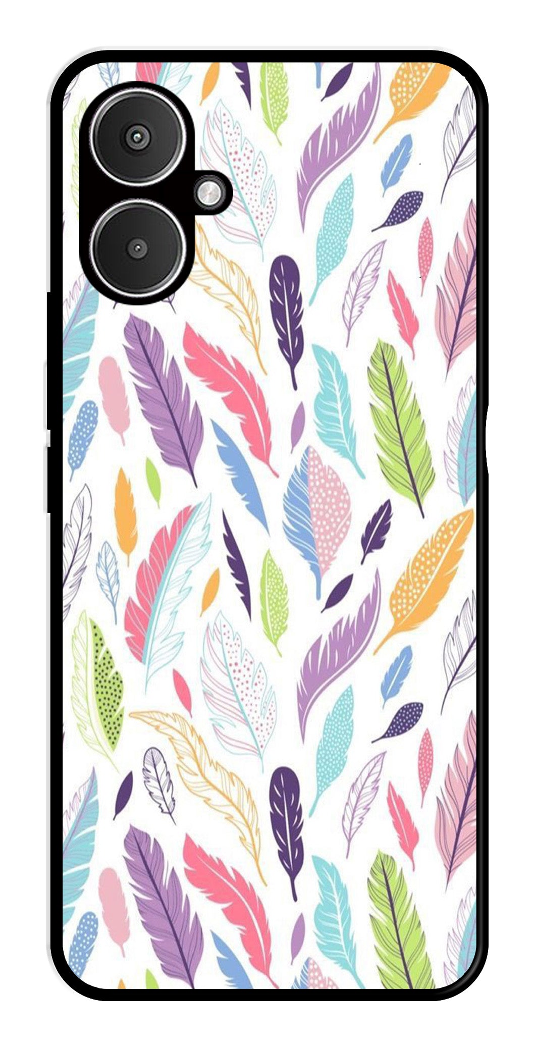 Colorful Feathers Metal Mobile Case for Redmi 13C 5G Colorful Feathers Metal Mobile Case for Redmi 13C 5G (Design No -06)