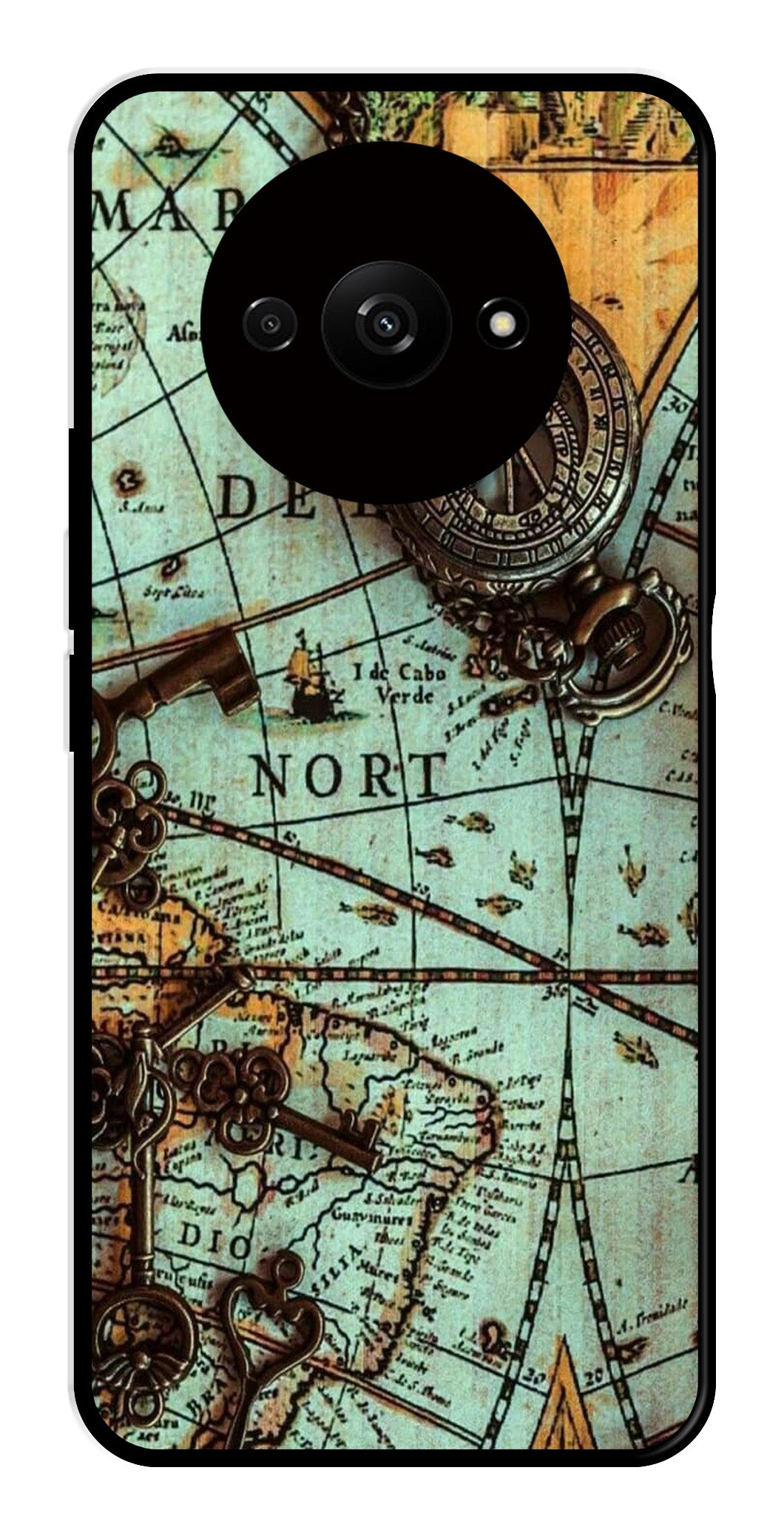 Map Design Metal Mobile Case for Redmi A3 (Design No -54)