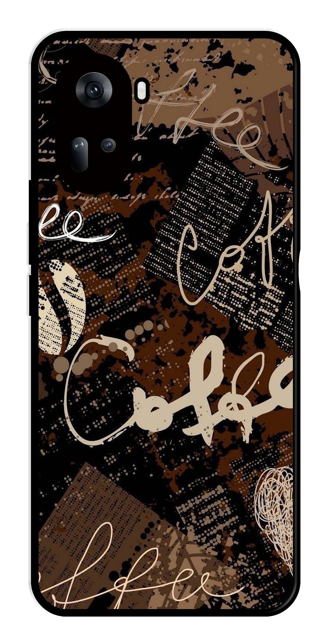 Coffee Pattern Metal Mobile Case for Oppo Reno 11 5G Coffee Pattern Metal Mobile Case for Oppo Reno 11 5G (Design No -37)