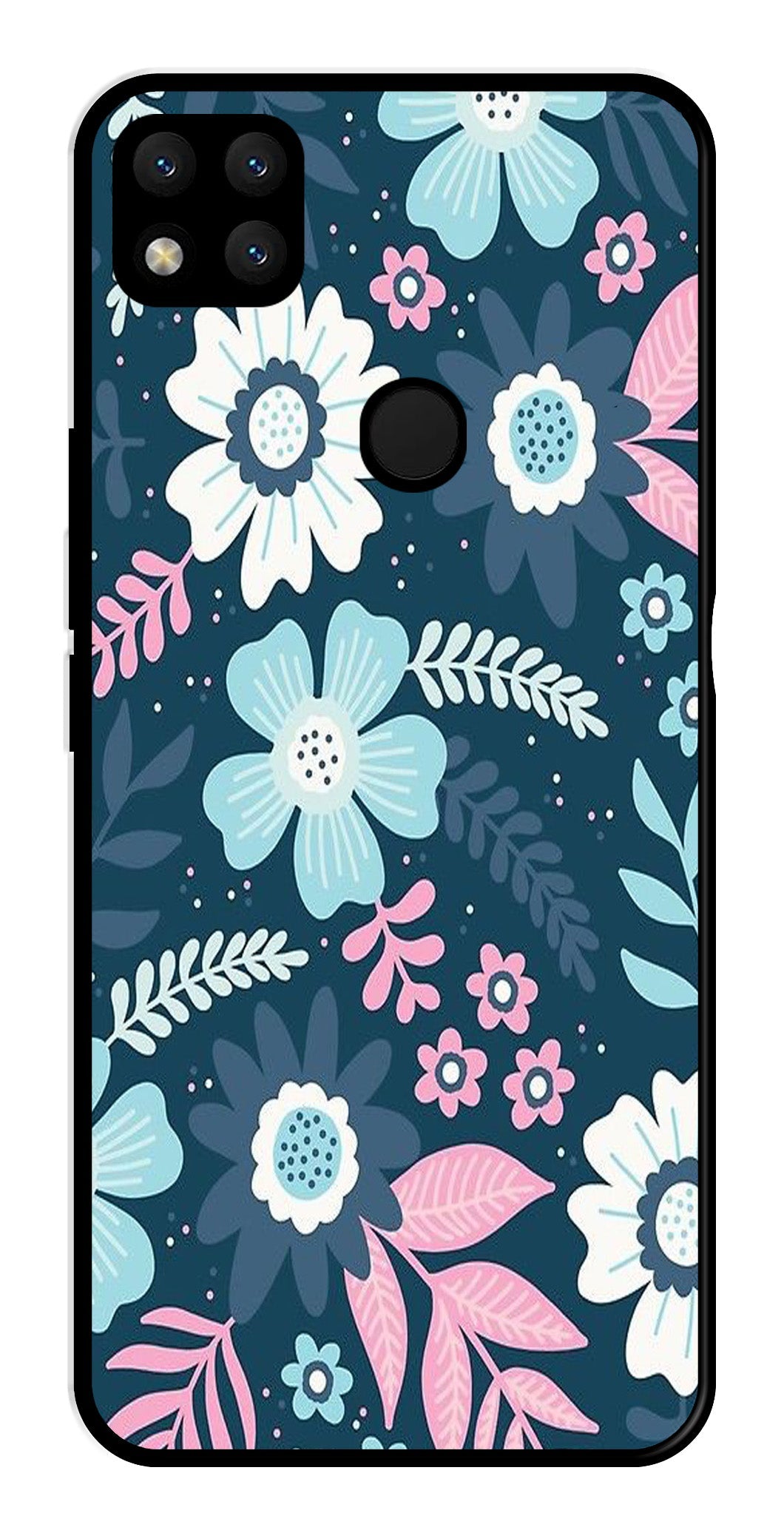 Flower Leaves Design Metal Mobile Case for Redmi 9 (Design No -50)