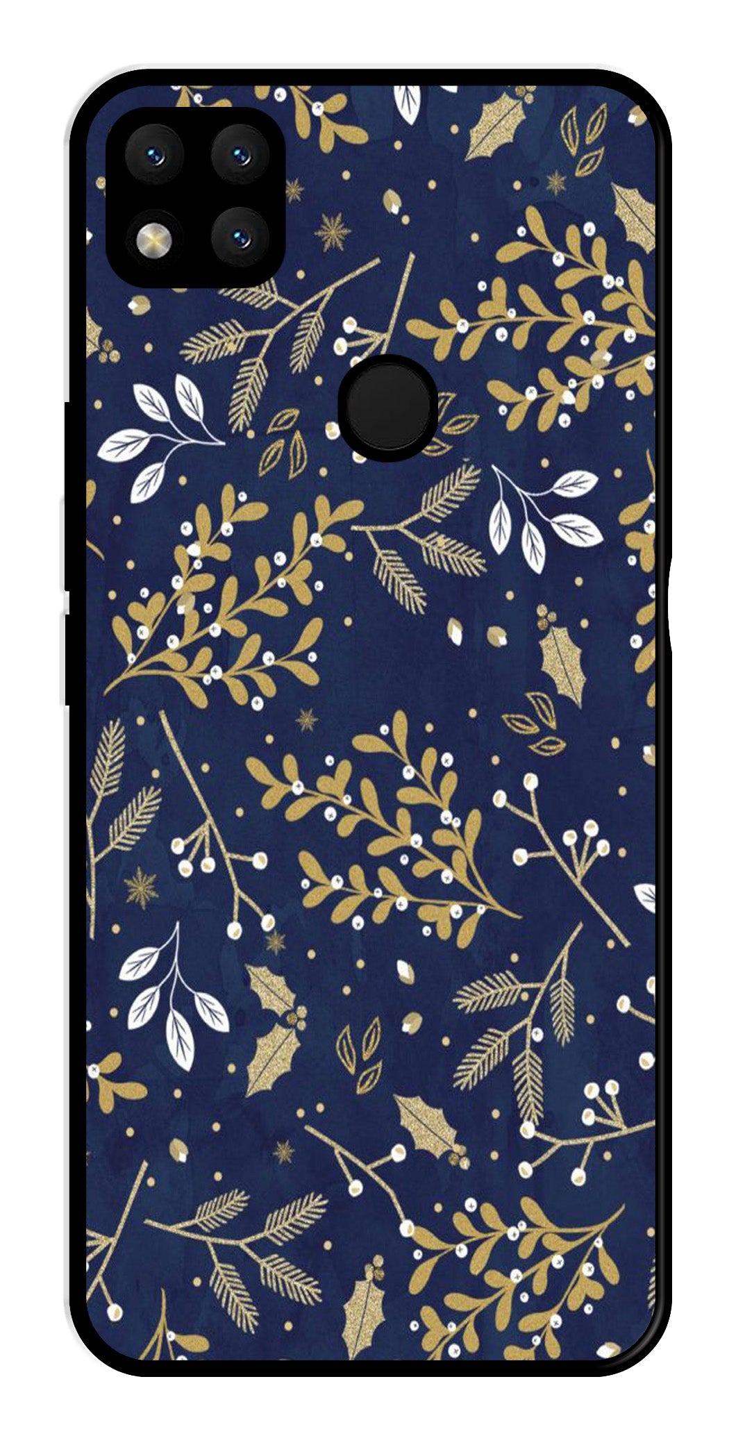 Floral Pattern Metal Mobile Case for Redmi 9 (Design No -52)