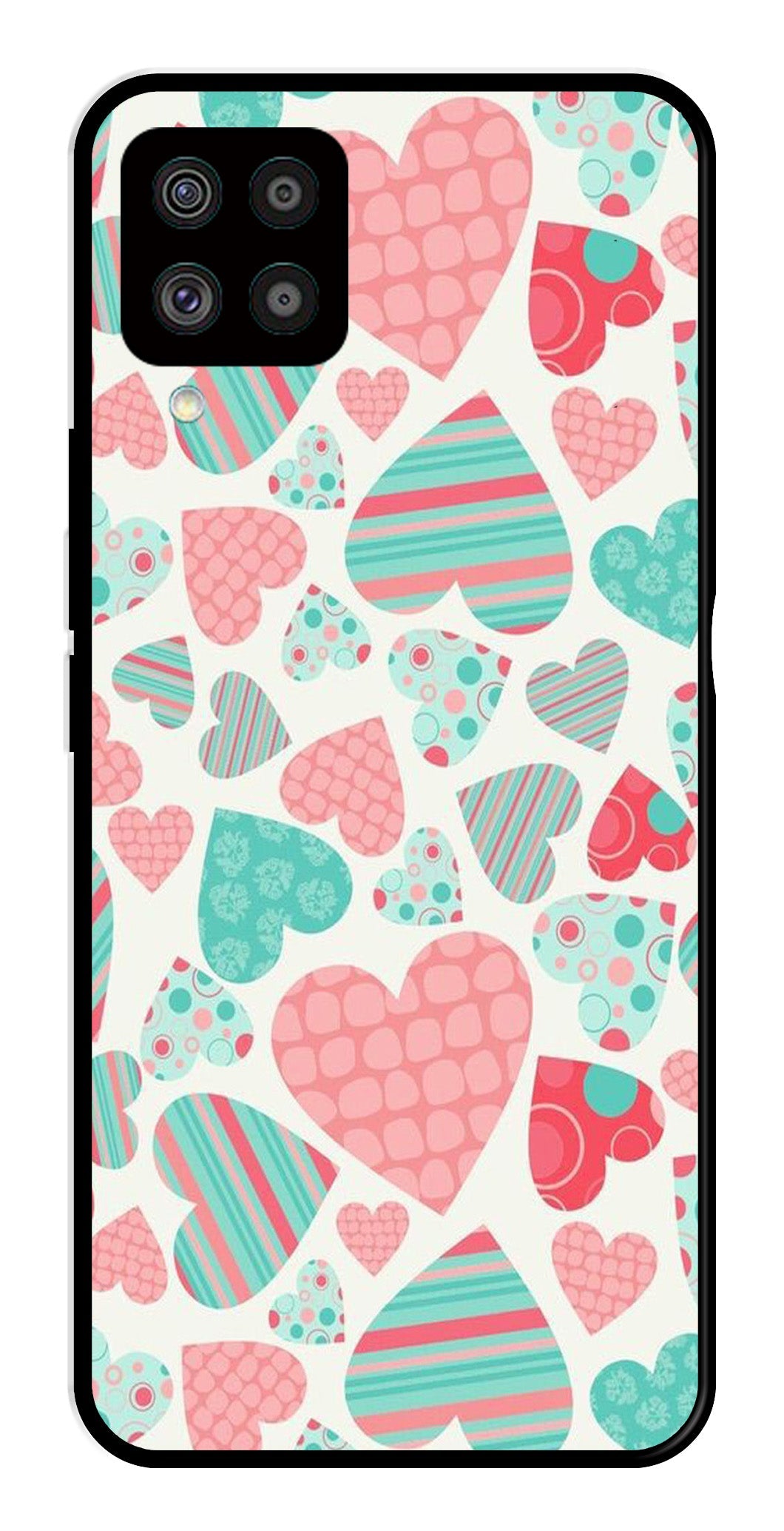 Hearts Pattern Metal Mobile Case for Samsung Galaxy F62 Hearts Pattern Metal Mobile Case for Samsung Galaxy F62 (Design No -22)