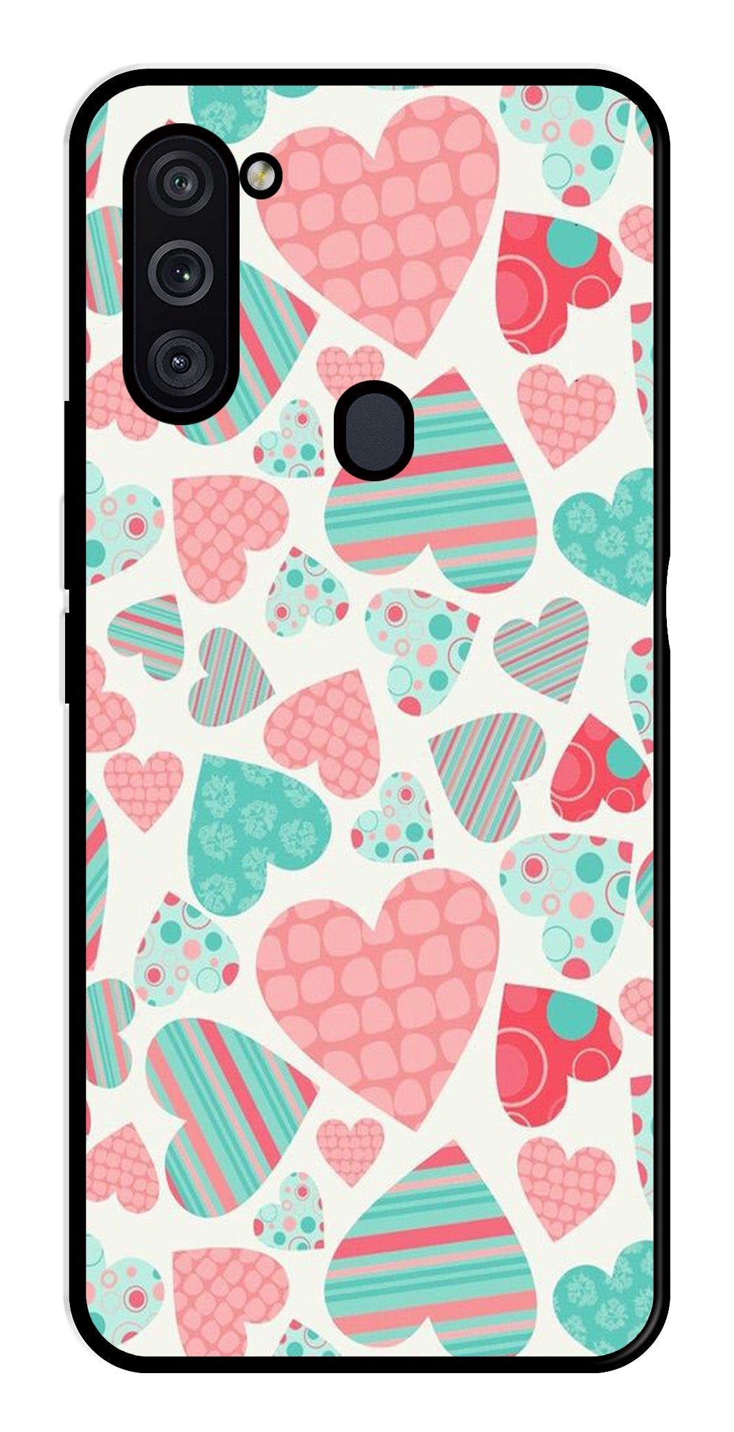Hearts Pattern Metal Mobile Case for Samsung Galaxy M11 Hearts Pattern Metal Mobile Case for Samsung Galaxy M11 (Design No -22)