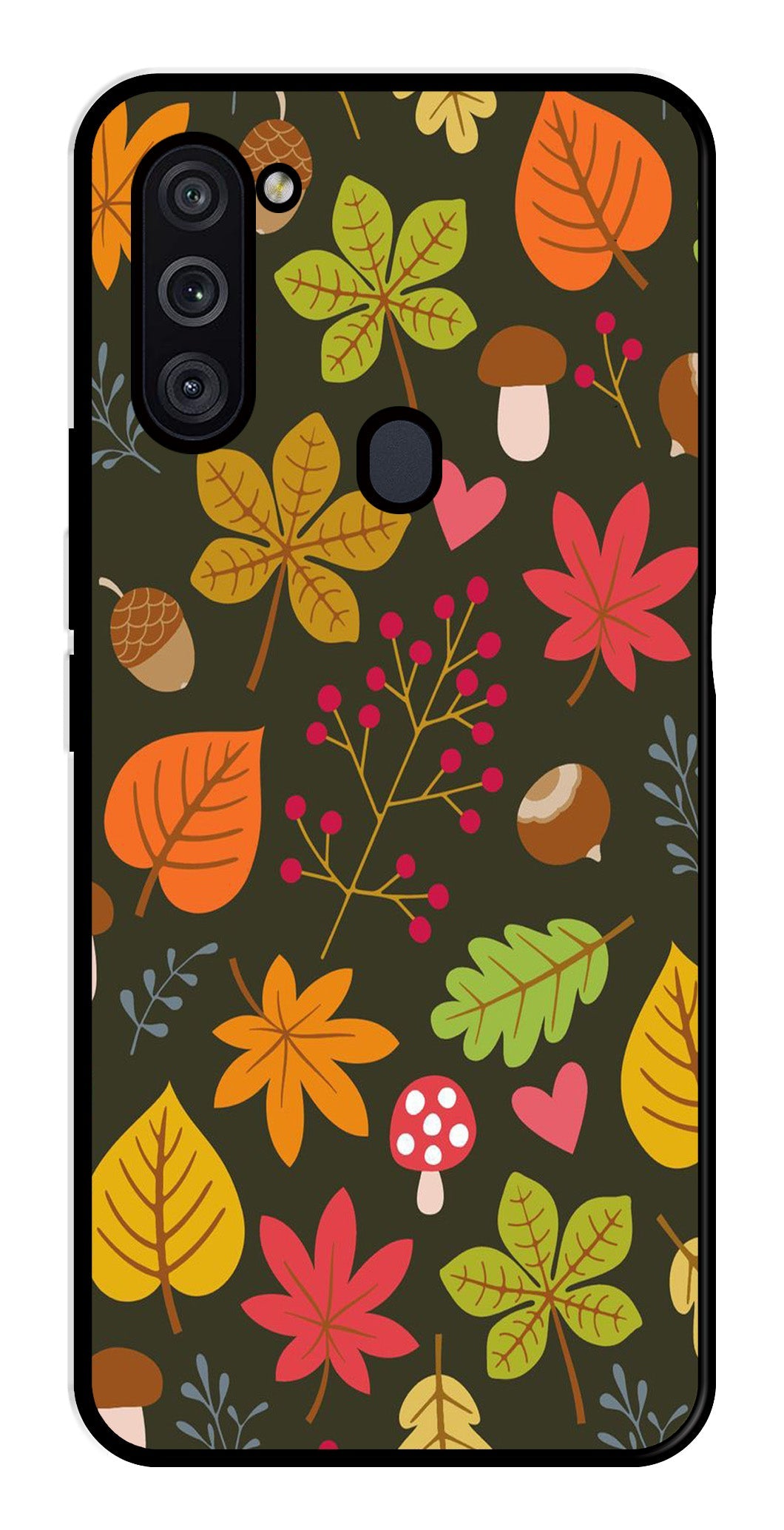 Leaves Design Metal Mobile Case for Samsung Galaxy M11 Leaves Design Metal Mobile Case for Samsung Galaxy M11 (Design No -51)