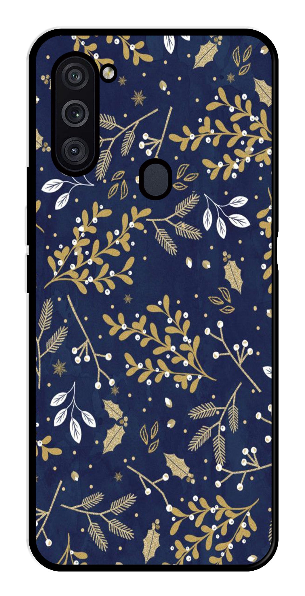 Floral Pattern Metal Mobile Case for Samsung Galaxy M11 (Design No -52)
