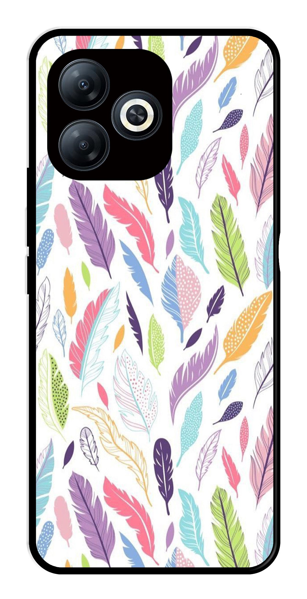 Colorful Feathers Metal Mobile Case for Infinix Smart 8 Colorful Feathers Metal Mobile Case for Infinix Smart 8 (Design No -06)