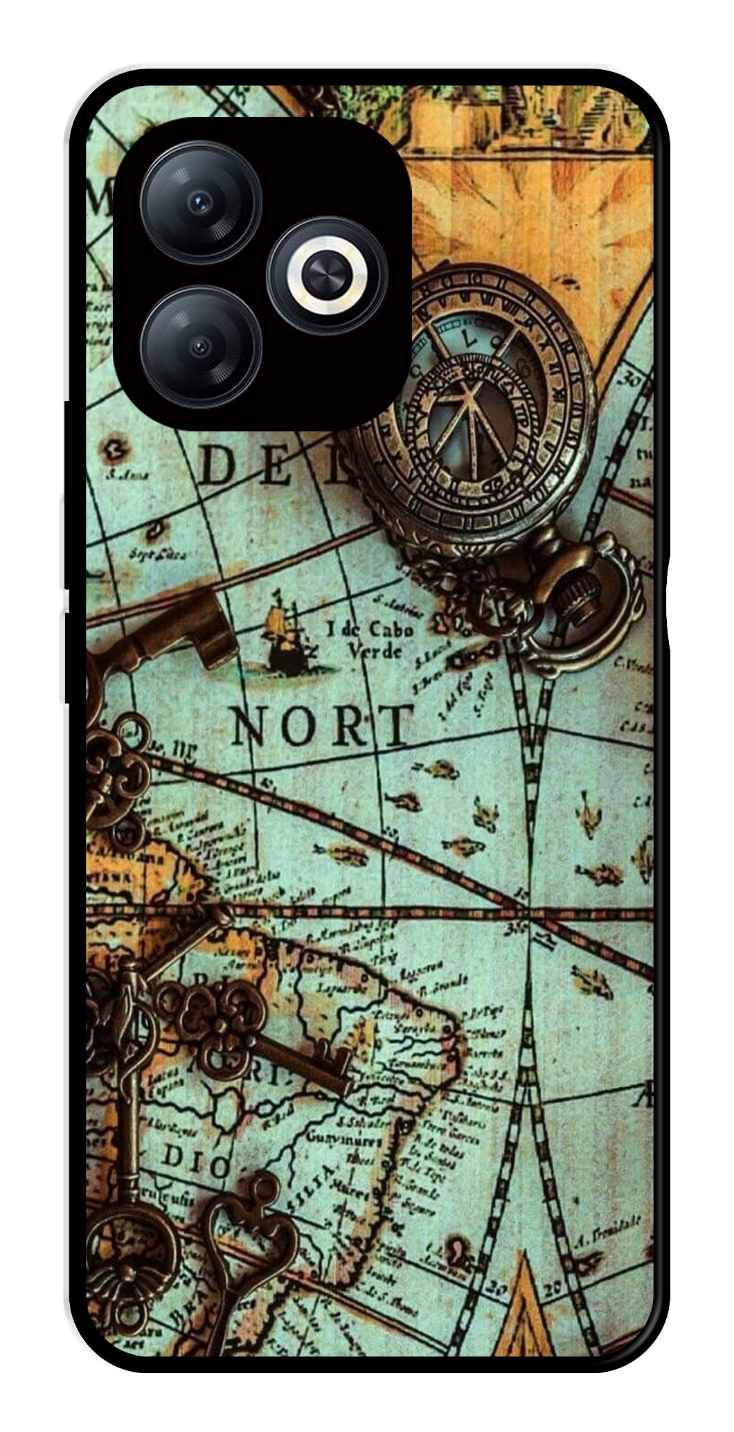 Map Design Metal Mobile Case for Infinix Smart 8 (Design No -54)