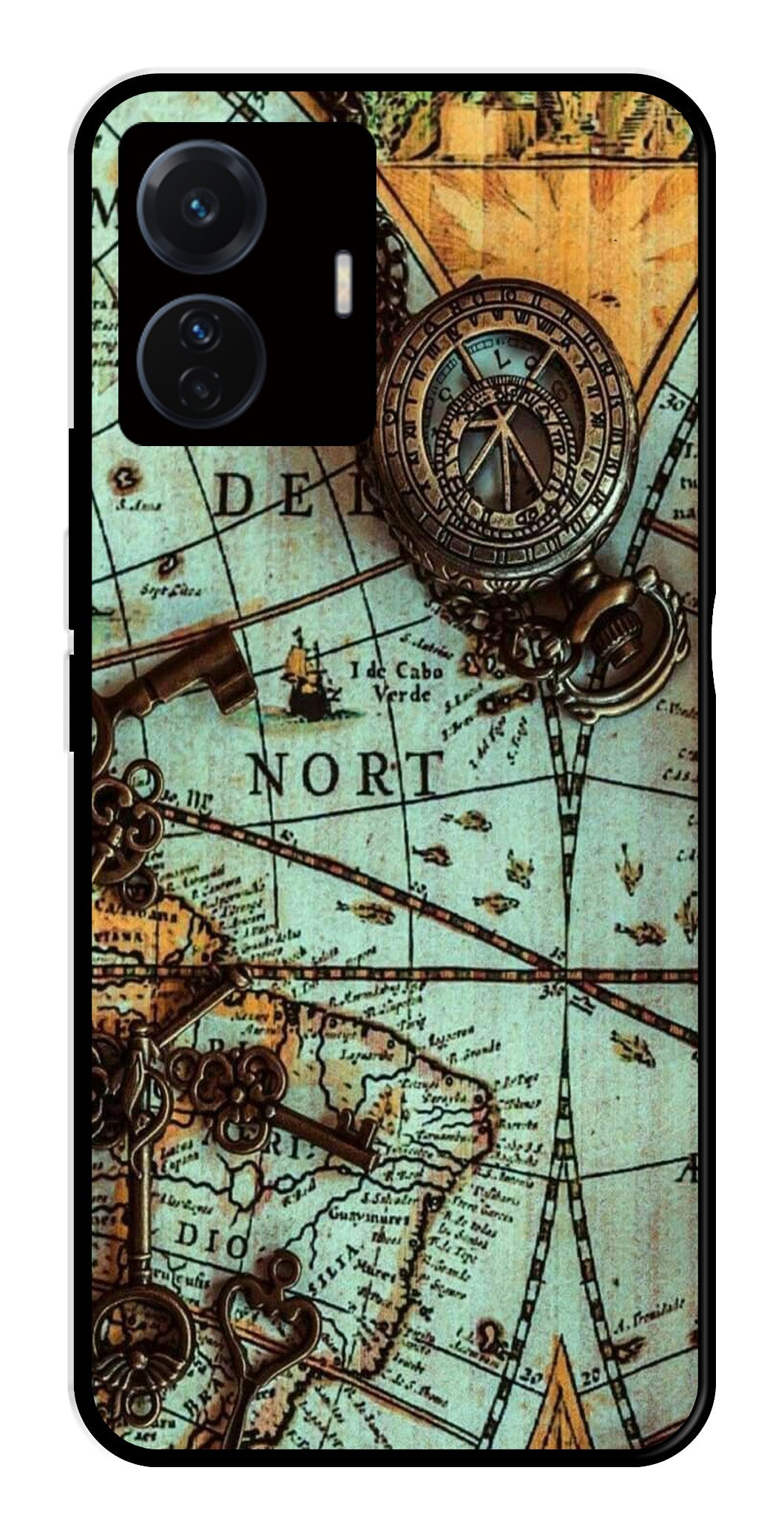 Map Design Metal Mobile Case for Vivo T1 Pro 5G (Design No -54)