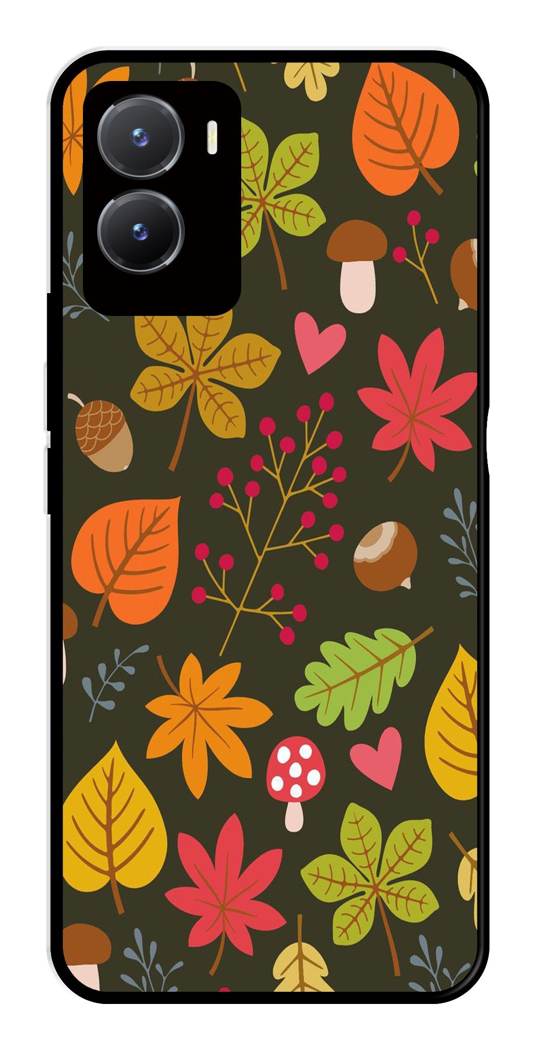 Leaves Design Metal Mobile Case for Vivo T2X 5G (Design No -51)