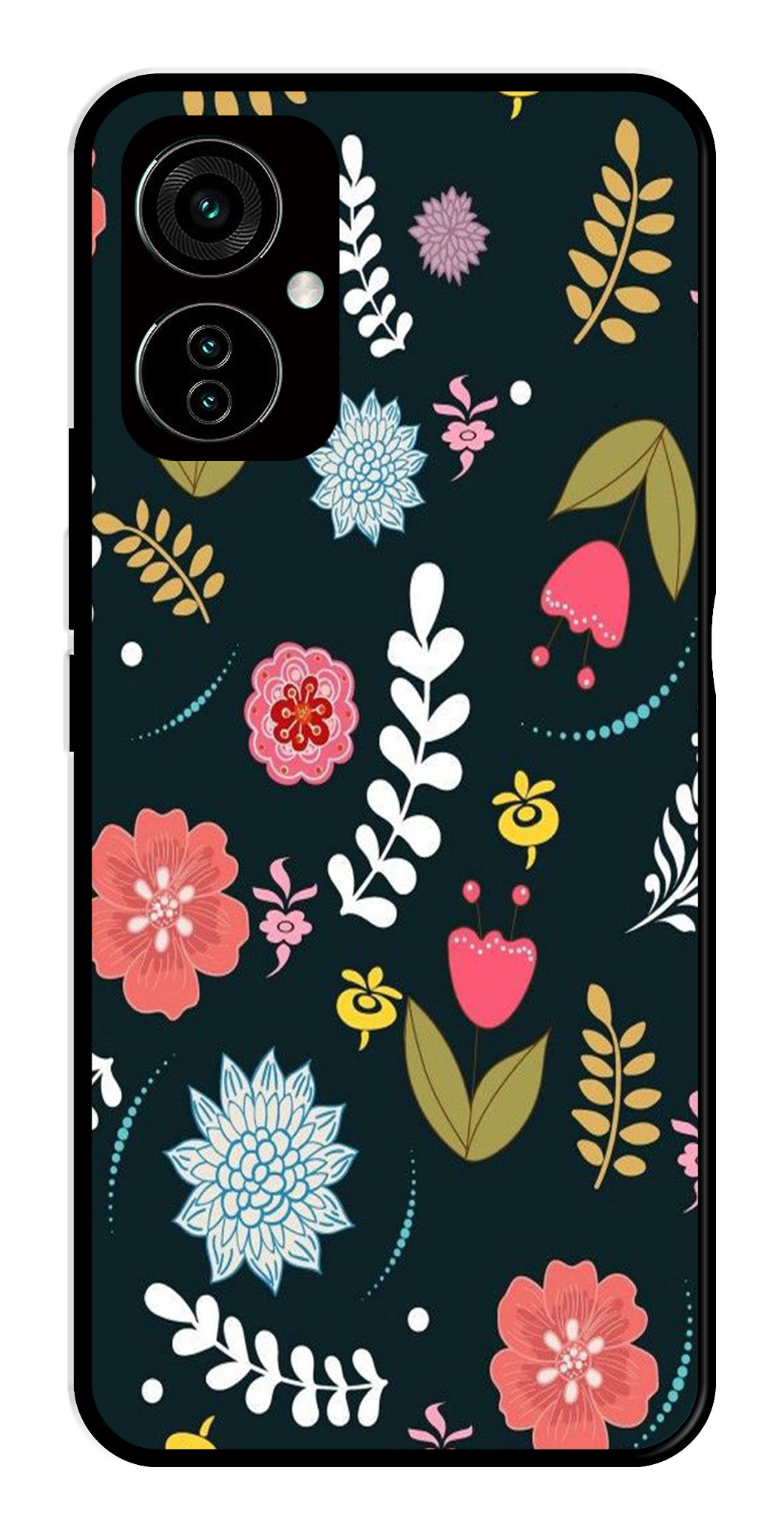 Floral Pattern2 Metal Mobile Case for Tecno Camon 19 Floral Pattern2 Metal Mobile Case for Tecno Camon 19 (Design No -12)