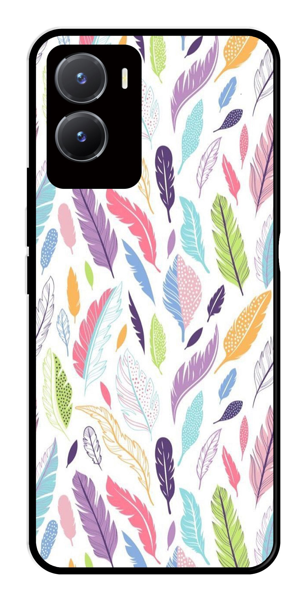 Colorful Feathers Metal Mobile Case for Vivo Y28 5G Colorful Feathers Metal Mobile Case for Vivo Y28 5G (Design No -06)