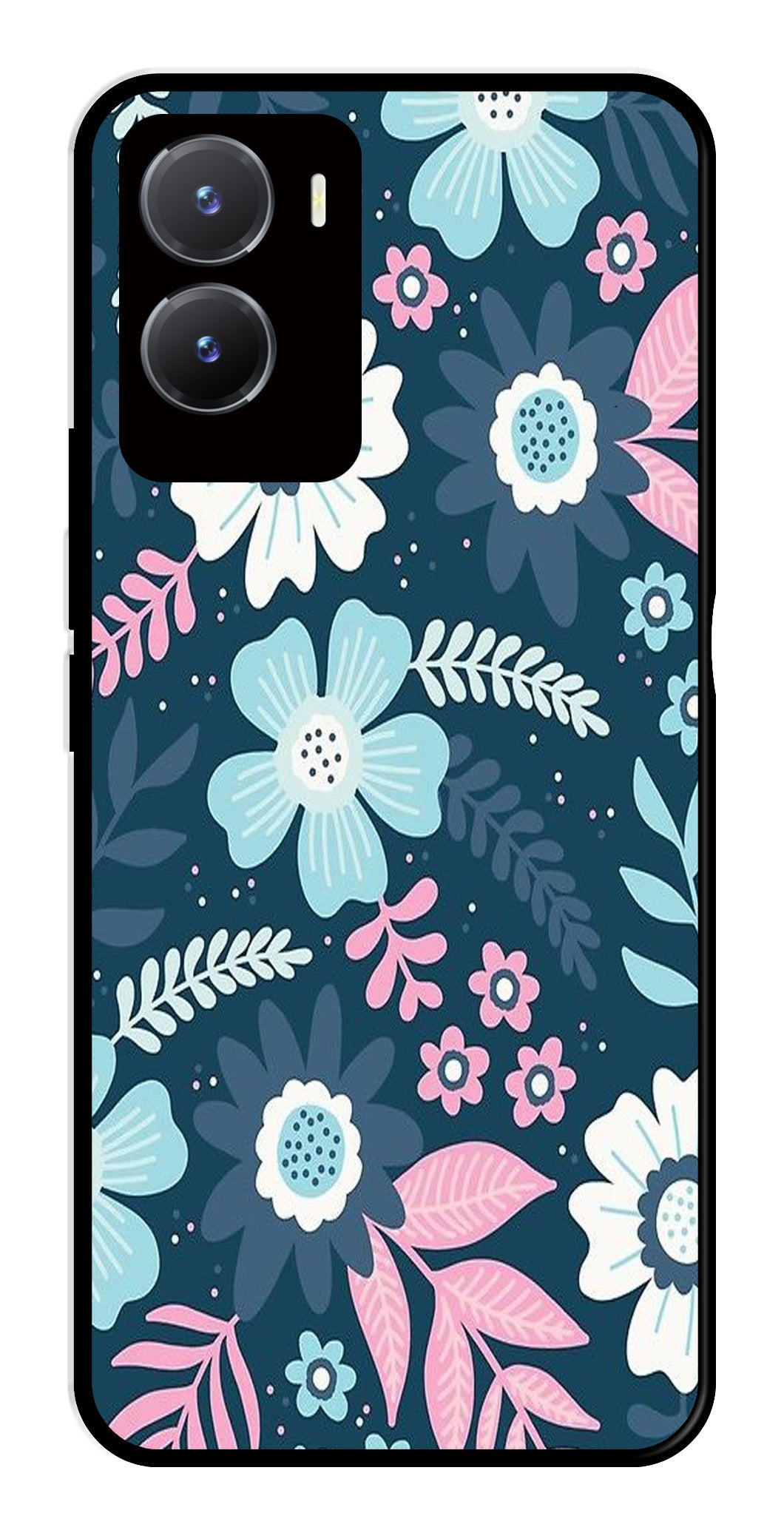 Flower Leaves Design Metal Mobile Case for Vivo Y28 5G (Design No -50)
