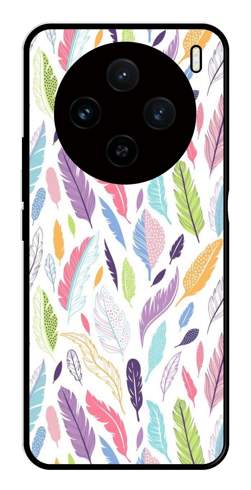 Colorful Feathers Metal Mobile Case for Vivo X100 5G Colorful Feathers Metal Mobile Case for Vivo X100 5G (Design No -06)