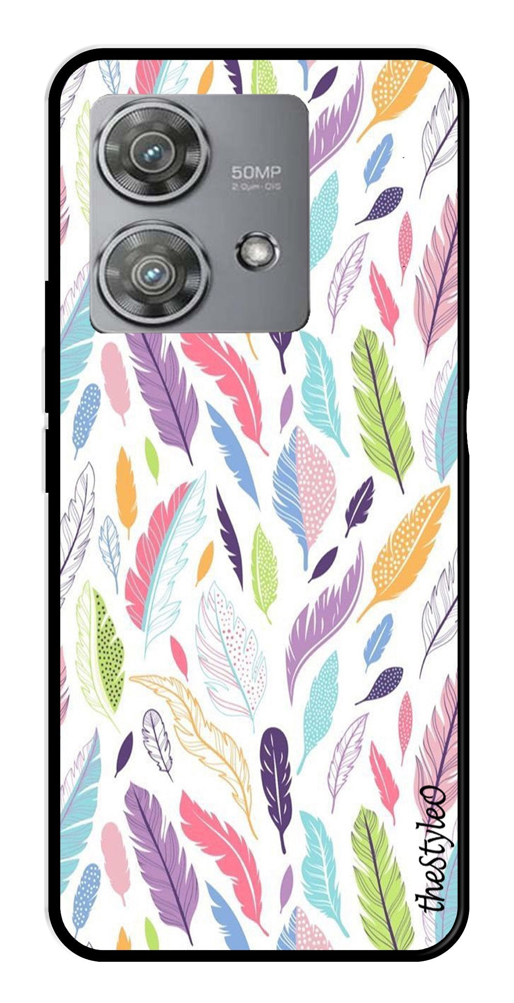 Colorful Feathers Metal Mobile Case for Moto Edge 40 Neo 5G Colorful Feathers Metal Mobile Case for Moto Edge 40 Neo 5G (Design No -06)