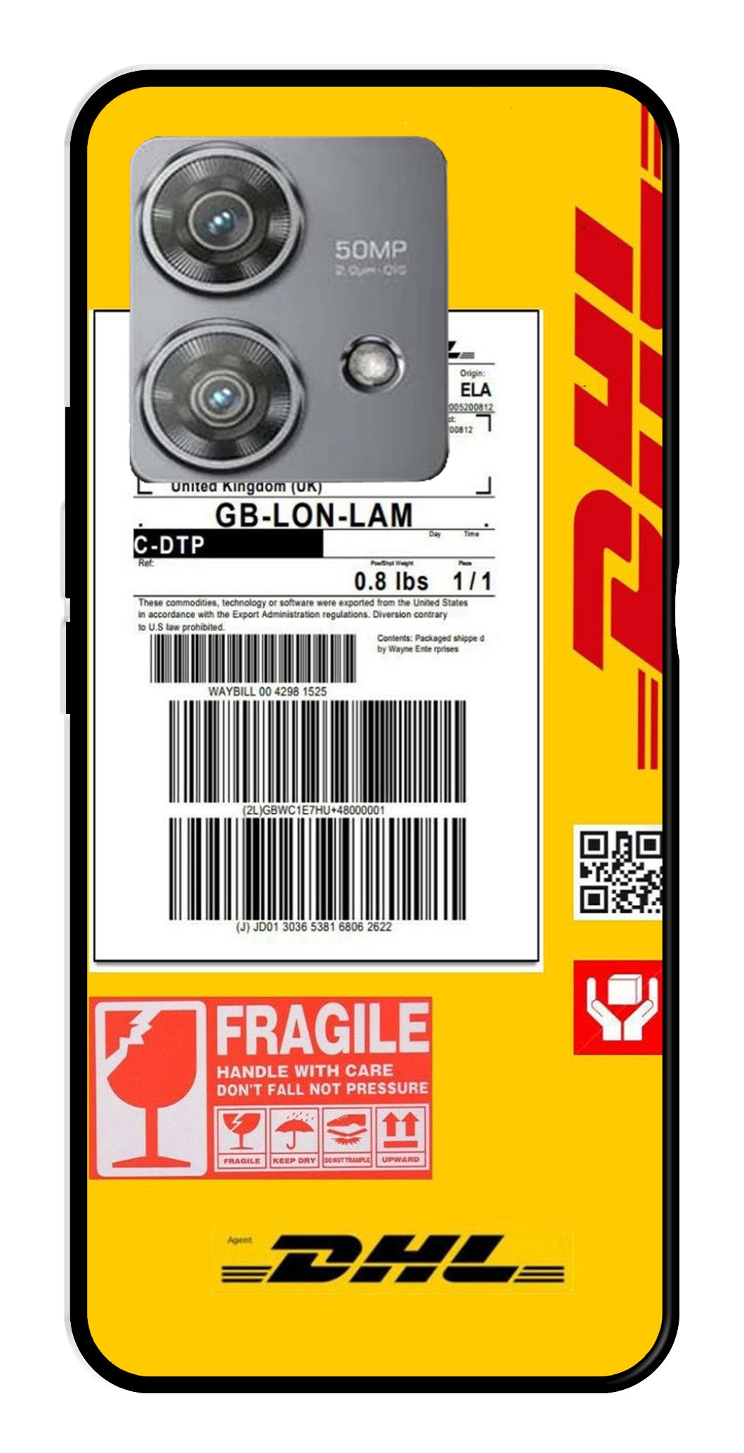 DHL Label Metal Mobile Case for Moto Edge 40 Neo 5G DHL Label Metal Mobile Case for Moto Edge 40 Neo 5G (Design No -61)