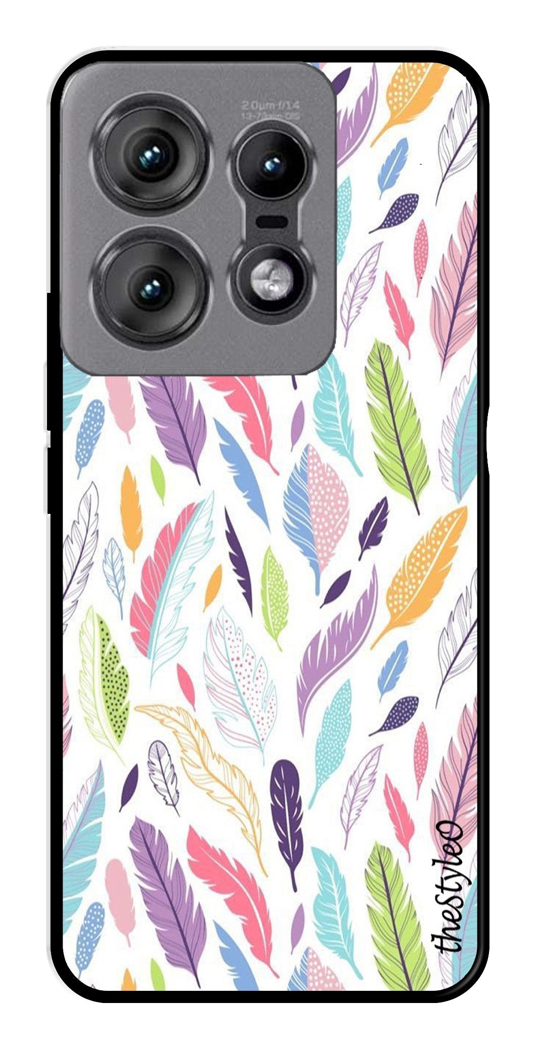 Colorful Feathers Metal Mobile Case for Moto Edge 50 Pro 5G Colorful Feathers Metal Mobile Case for Moto Edge 50 Pro 5G (Design No -06)