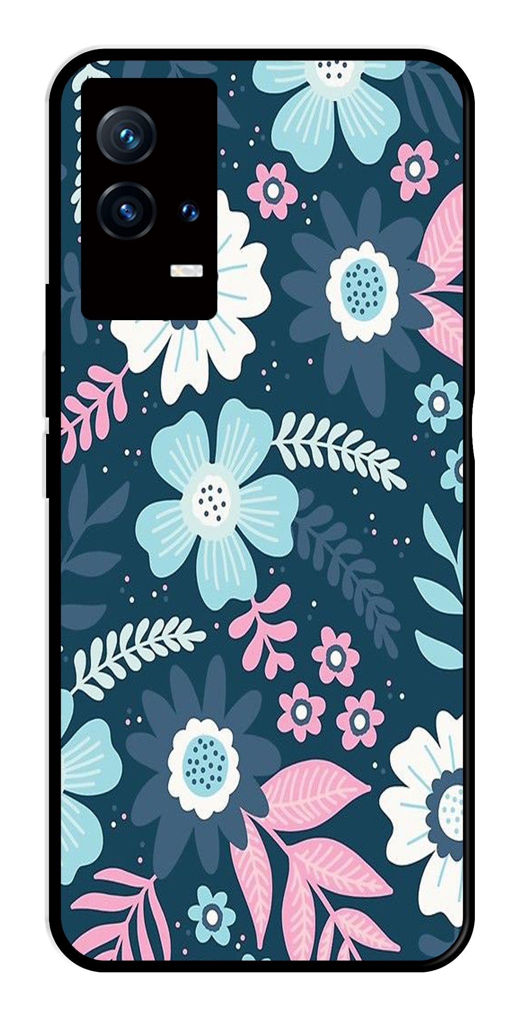 Flower Leaves Design Metal Mobile Case for iQOO 8 5G Flower Leaves Design Metal Mobile Case for iQOO 8 5G (Design No -50)