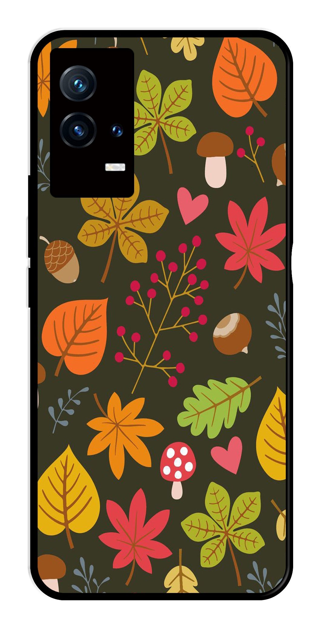 Leaves Design Metal Mobile Case for iQOO 8 5G (Design No -51)
