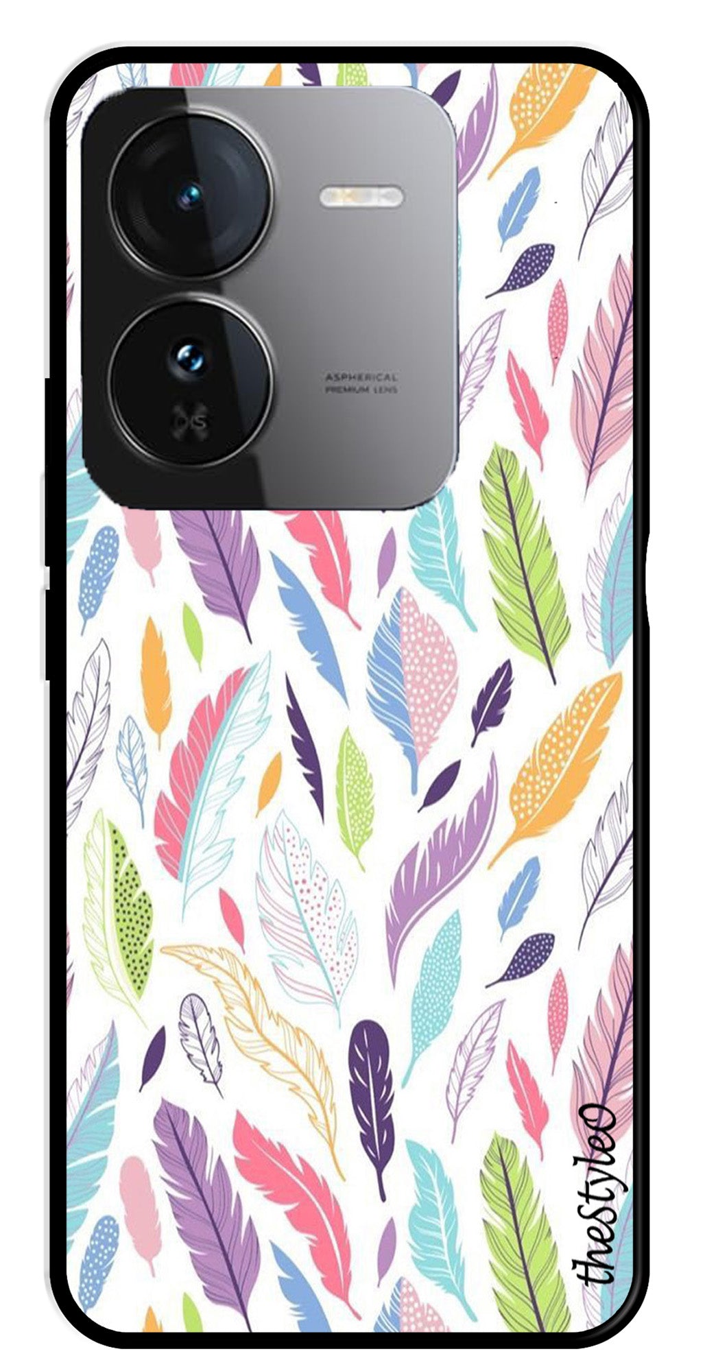 Colorful Feathers Metal Mobile Case for iQOO Z9 5G Colorful Feathers Metal Mobile Case for iQOO Z9 5G (Design No -06)
