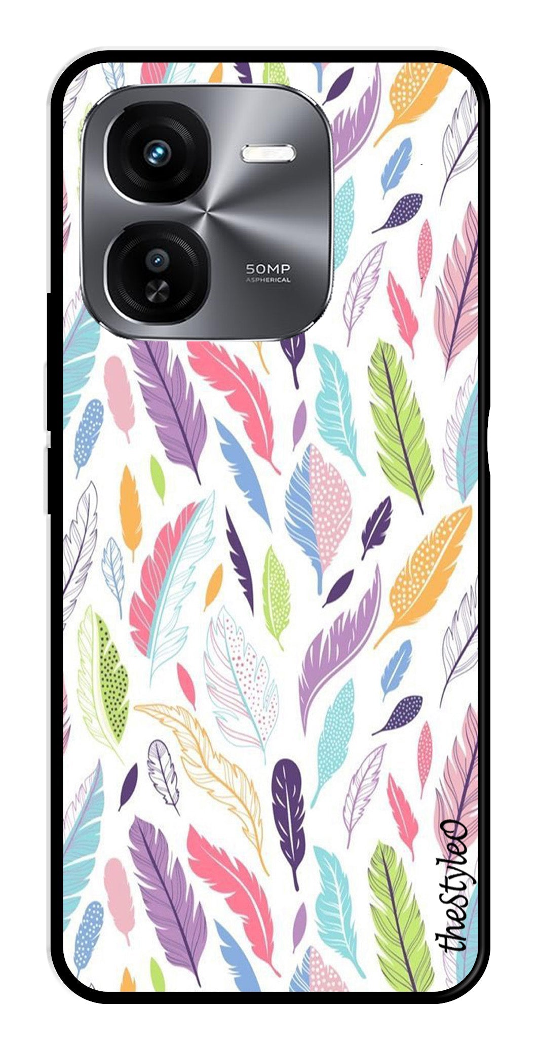 Colorful Feathers Metal Mobile Case for iQOO Z9X 5G Colorful Feathers Metal Mobile Case for iQOO Z9X 5G (Design No -06)