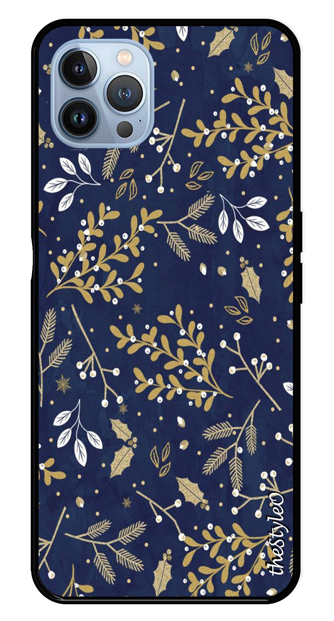 Leaves Design Metal Mobile Case for iPhone 16 Pro Max Leaves Design Metal Mobile Case for iPhone 16 Pro Max (Design No -51)