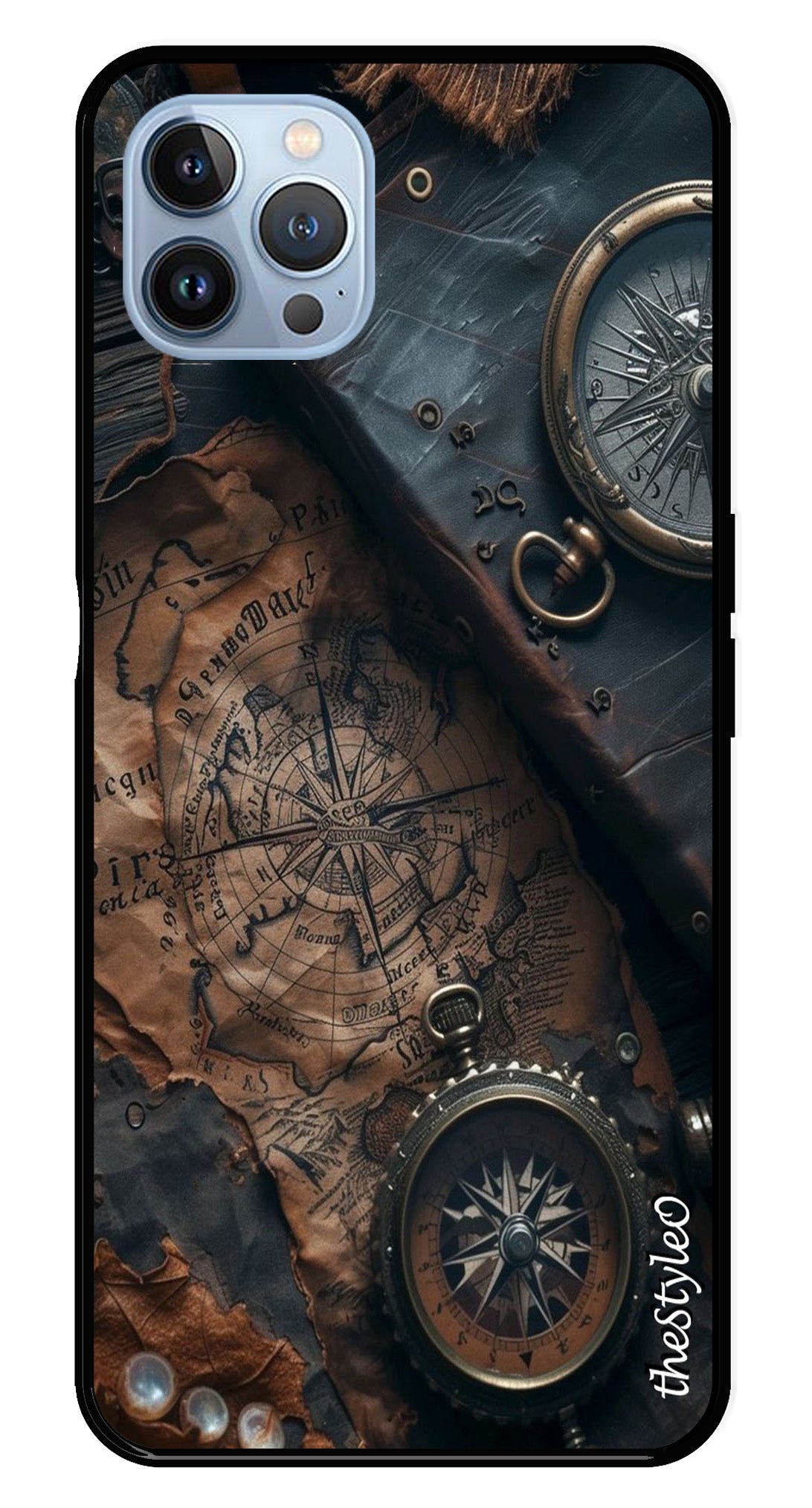 Vintage Compass Metal Mobile Case for iPhone 16 Pro Vintage Compass Metal Mobile Case for iPhone 16 Pro (Design No -90)