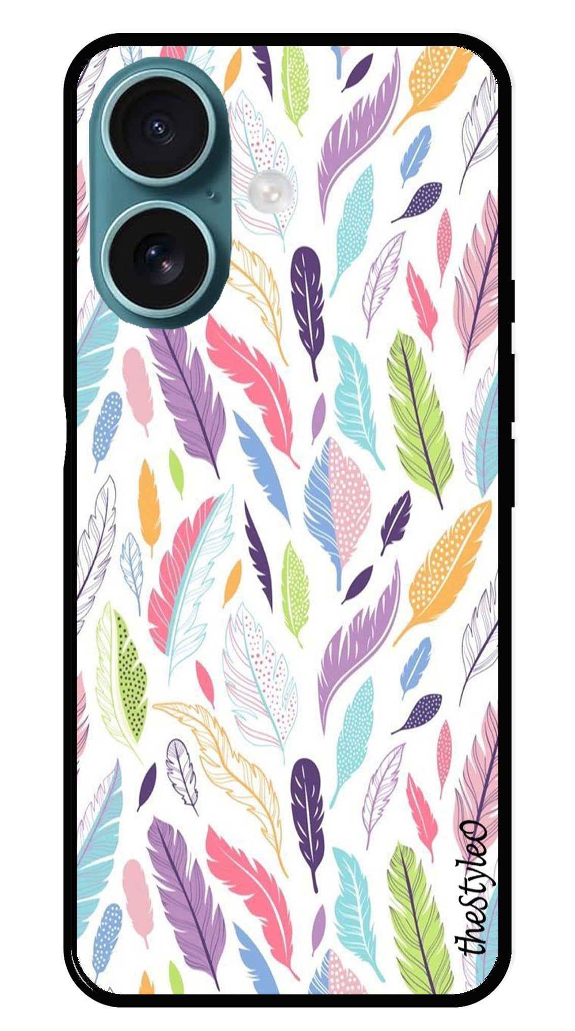 Colorful Feathers Metal Mobile Case for iPhone 16 Plus Colorful Feathers Metal Mobile Case for iPhone 16 Plus (Design No -06)