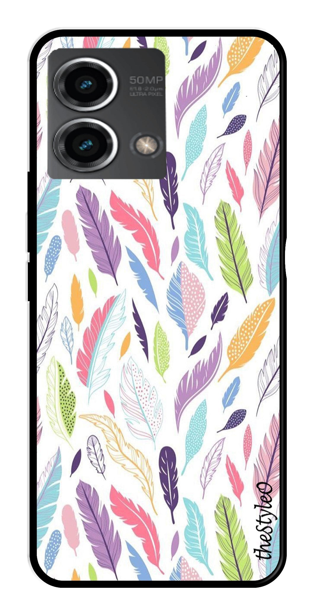 Colorful Feathers Metal Mobile Case for Moto G Stylus Colorful Feathers Metal Mobile Case for Moto G Stylus (Design No -06)