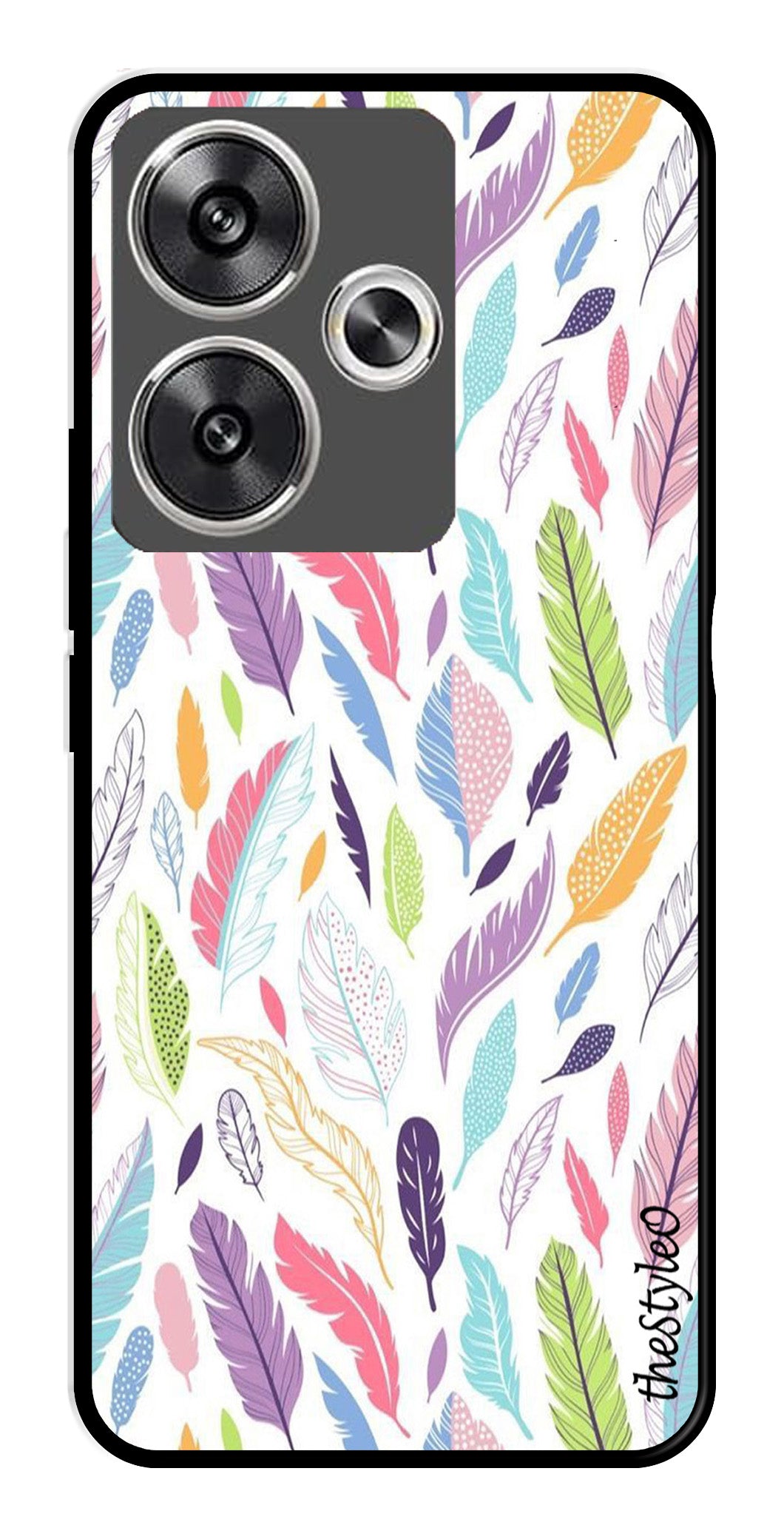 Colorful Feathers Metal Mobile Case for Poco F6 5G Colorful Feathers Metal Mobile Case for Poco F6 5G (Design No -06)