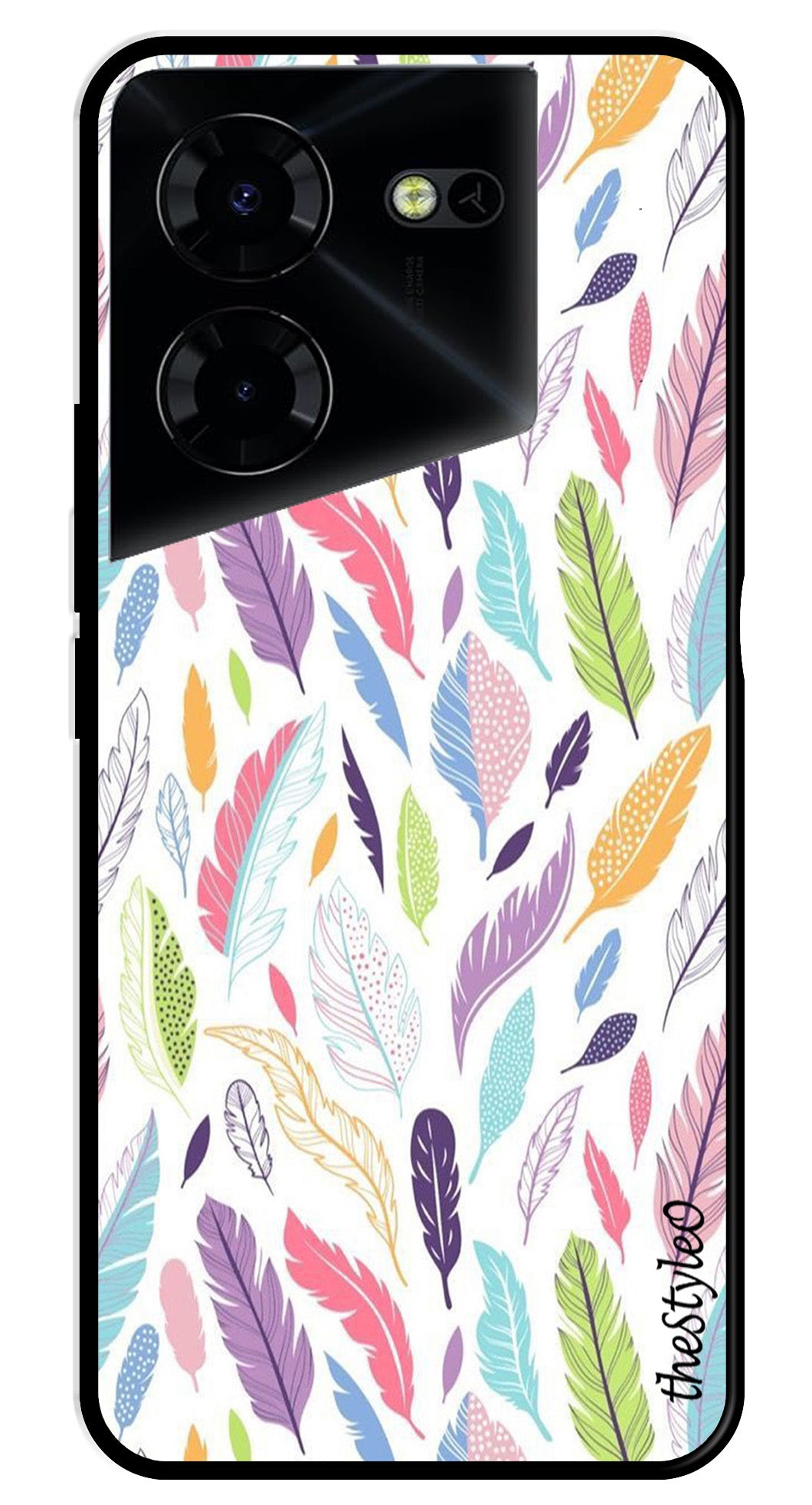 Colorful Feathers Metal Mobile Case for Tecno Pova 5 Pro Colorful Feathers Metal Mobile Case for Tecno Pova 5 Pro (Design No -06)