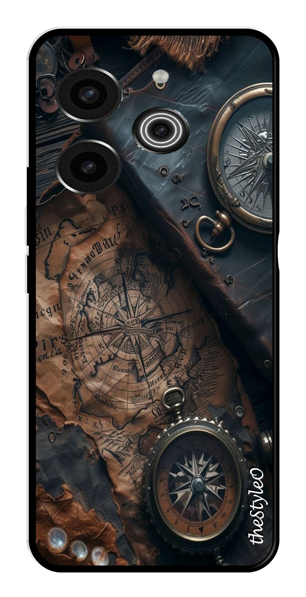 Vintage Compass Metal Mobile Case for Tecno Pova 6 Vintage Compass Metal Mobile Case for Tecno Pova 6 (Design No -90)